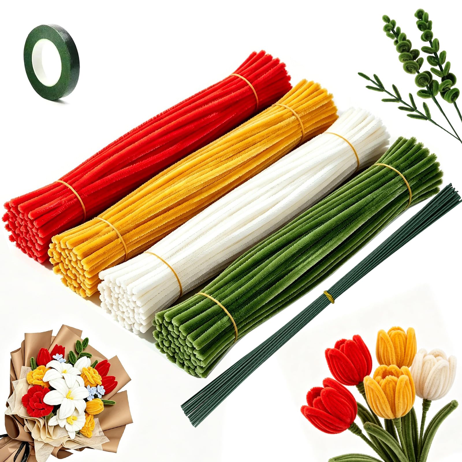 wadafen Bright Red Pipe Cleaners for Craft Flowers Tulip 240pcs