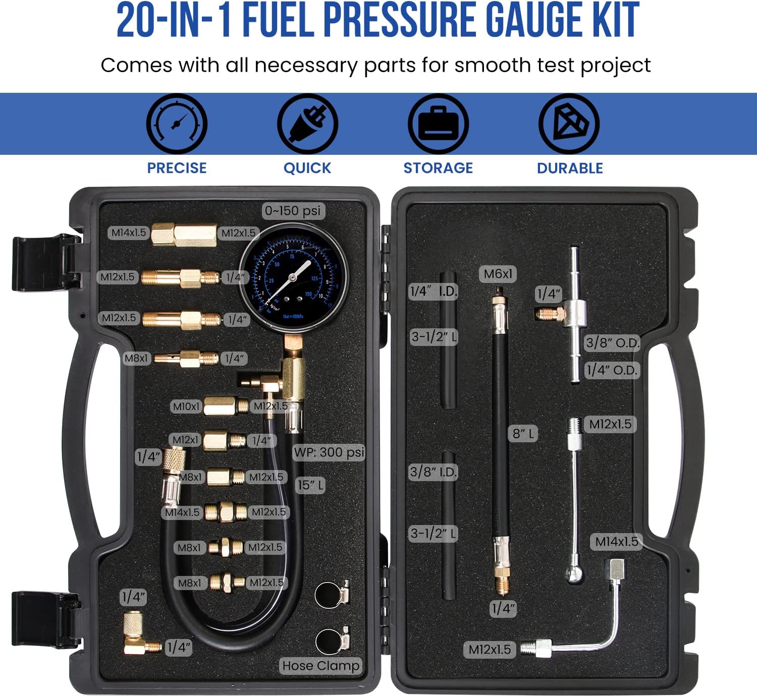 Lichamp Fuel Pressure Gauge, Fuel Pump Pressure Test Kit with Pressure Tester Adapter and Hose, B1BK : Automotive