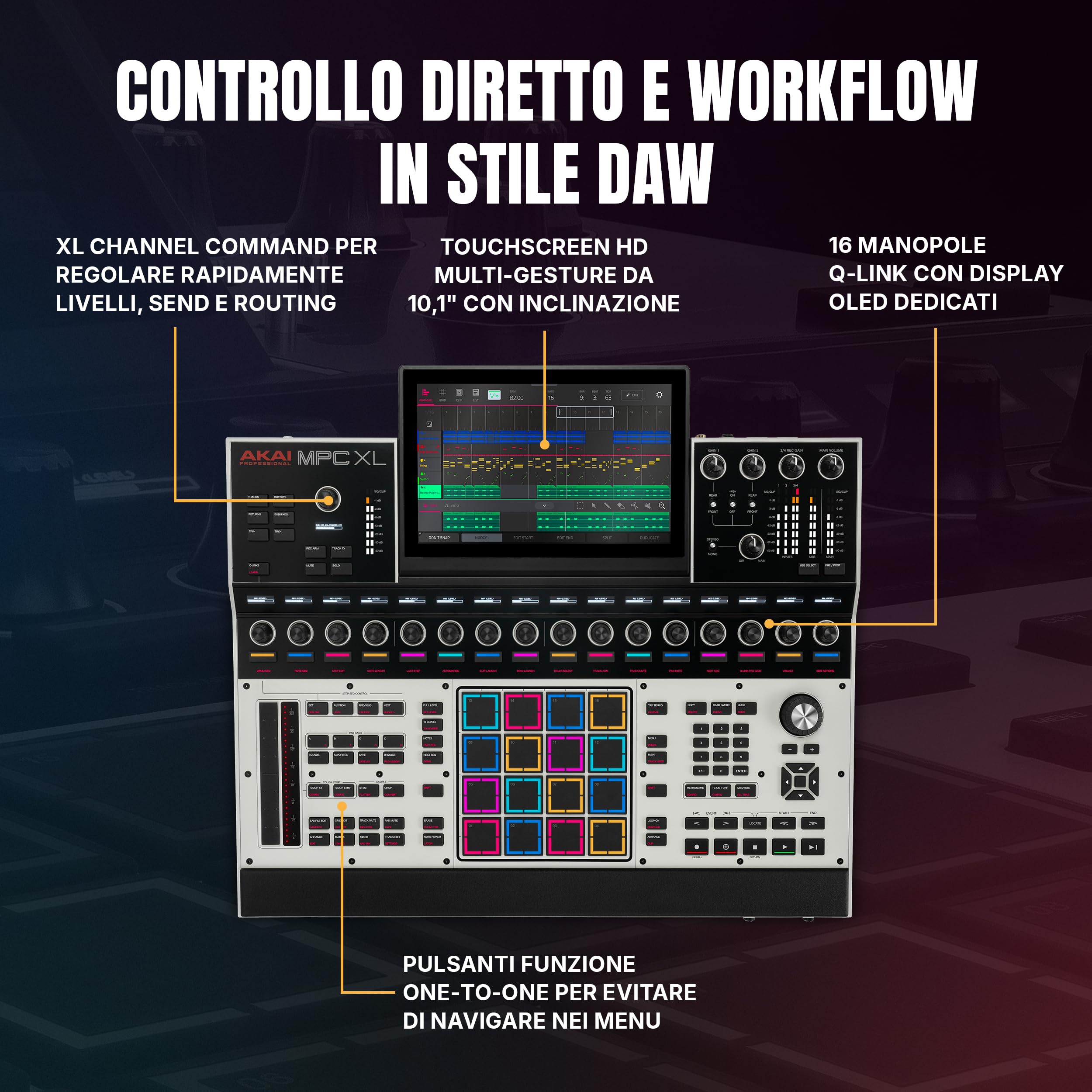 Akai Professional MPC XL Centro di Produzione Musicale | Standalone, Pad MPCe, Touchscreen, CPU 8-Core, 16GB RAM, 256GB SSD, per Campionamento, Sequencing e Produzione Musicale
