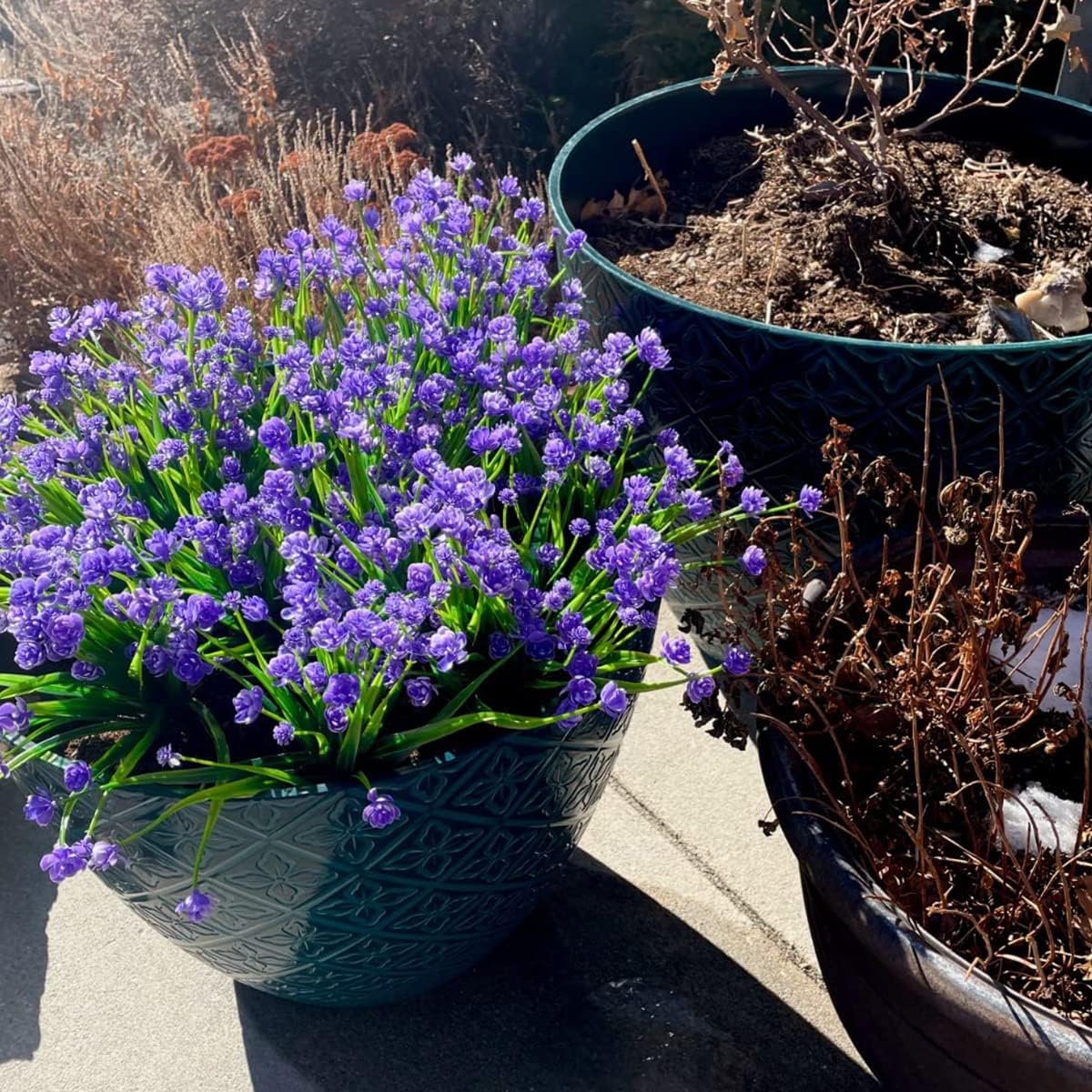 12Pcs Artificial Flowers Outdoor Decorations,Greenery Shrubs Plants Artificial Plastic Flowers UV Resistant No Fade Fake Flowers Indoor Outside Hanging Plants Home Garden Porch Decor (Purple)