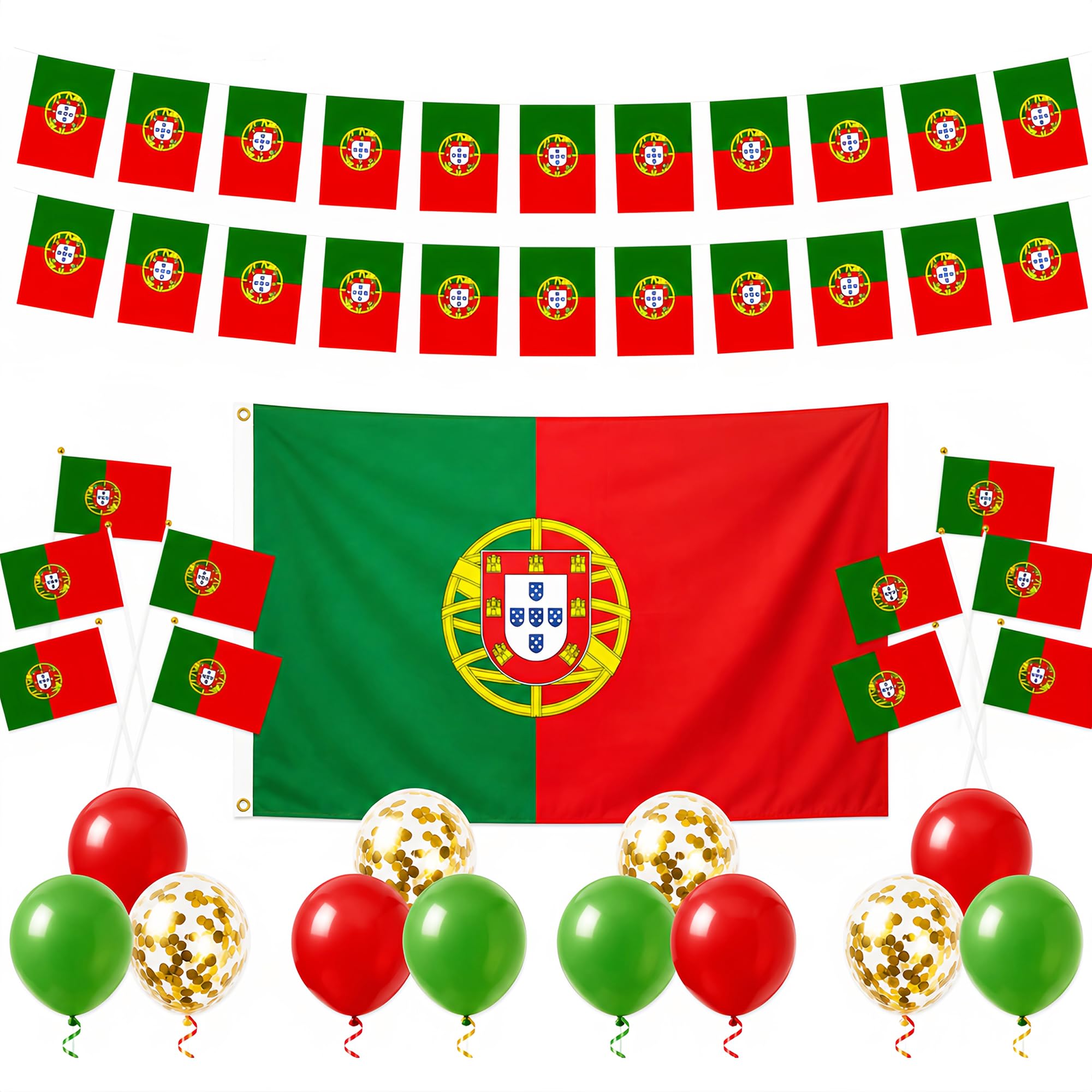 Portugal Flag 5x3ft Bunting Portugal World Cup Decorations Portugal Flag Bunting Handheld Flags Balloons for Portugal Party Decorations Flag Banner for Home Bar Garden Decor