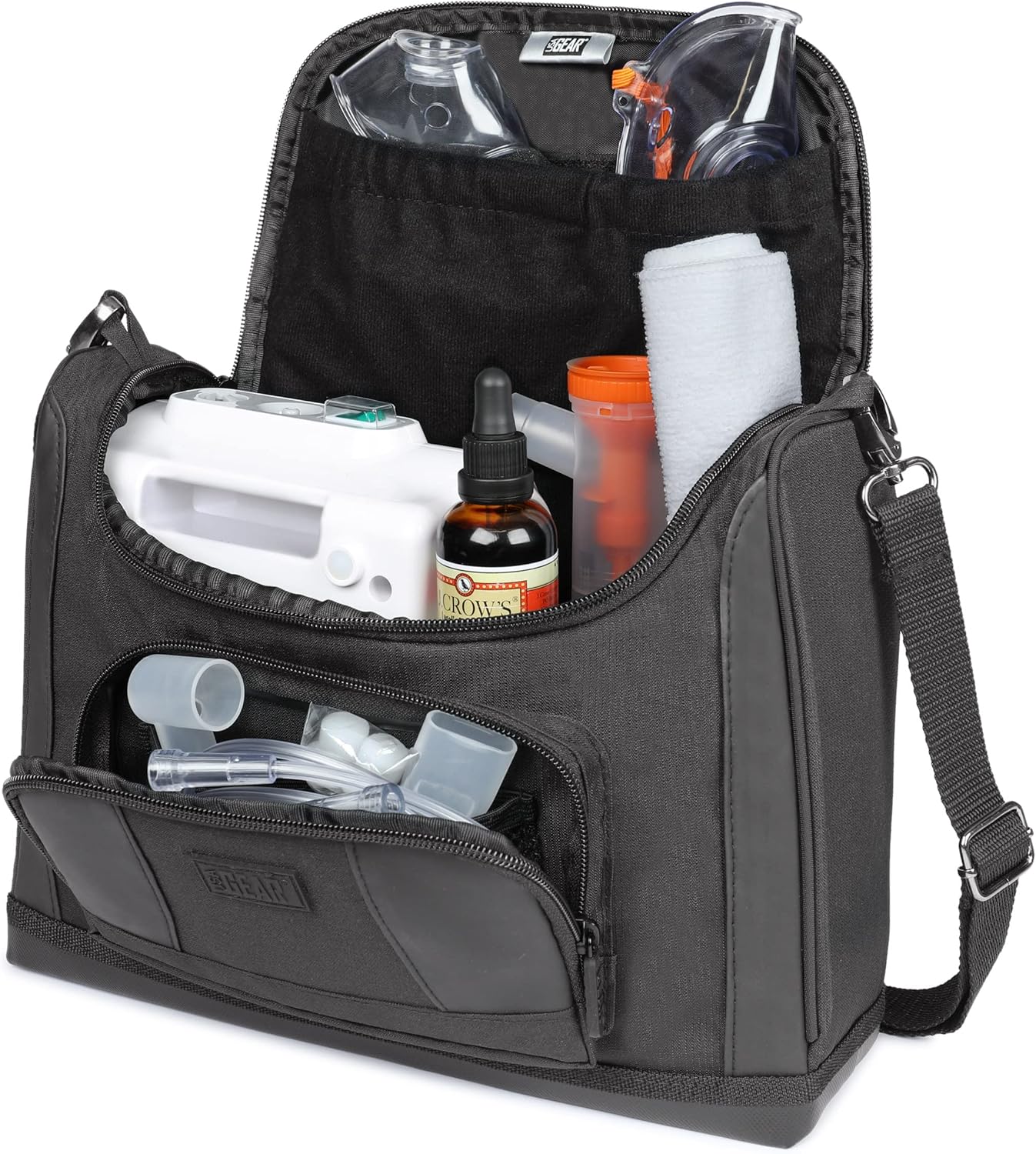 USA Gear Travel Nebulizer Bag Fits Nebulizer Machine, Tubing, Mouthpiece, Mask, Solution & more Asthma Accessories - Inhaler Machine Carrying Case with Customizable Interior, Shoulder Strap (Black)