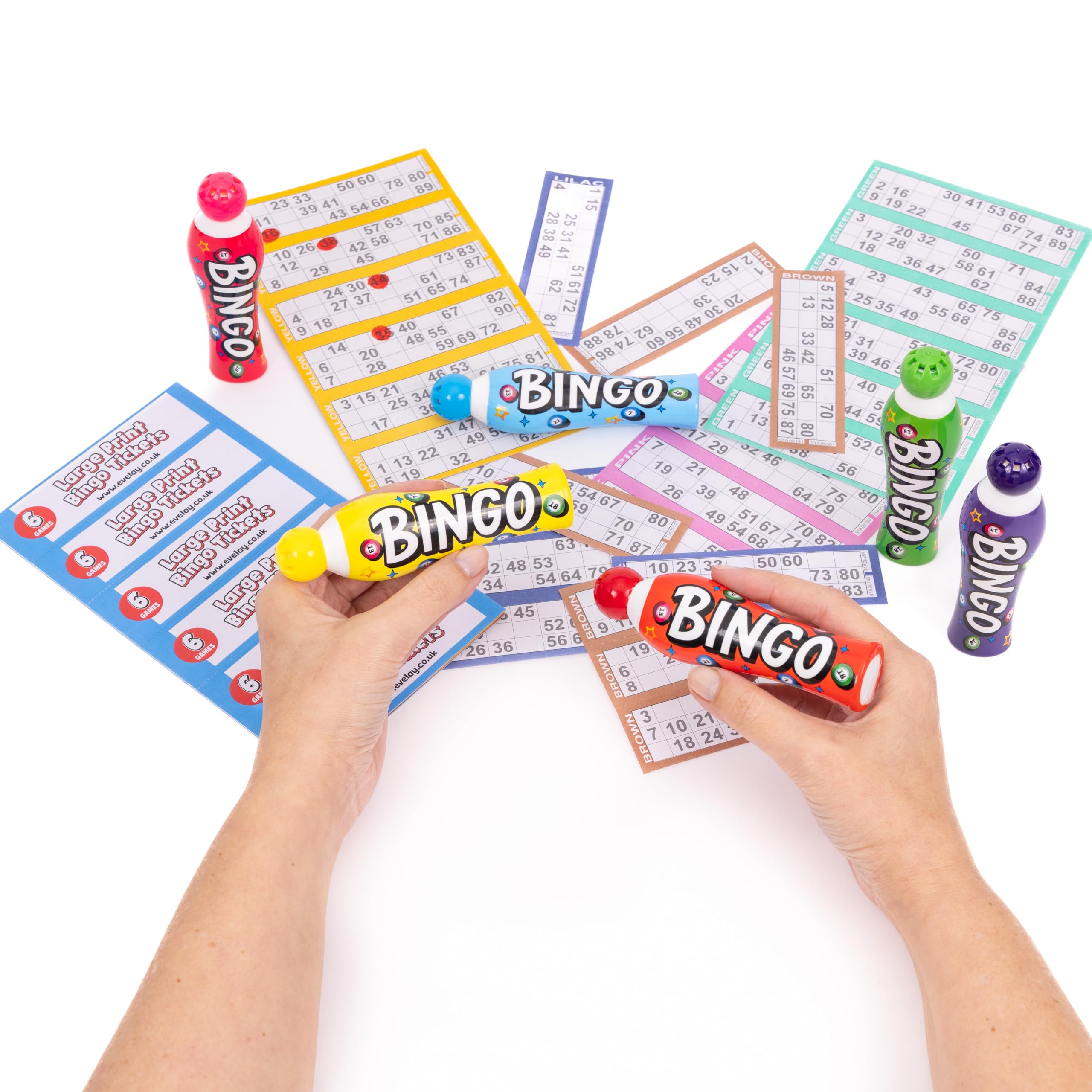 evelay Confezione da 6 pennarelli grandi per bingo, colori misti, 40 ml, per biglietti in scatola espositiva, penne per marcatura lisce e pulite per giochi di bingo - 4