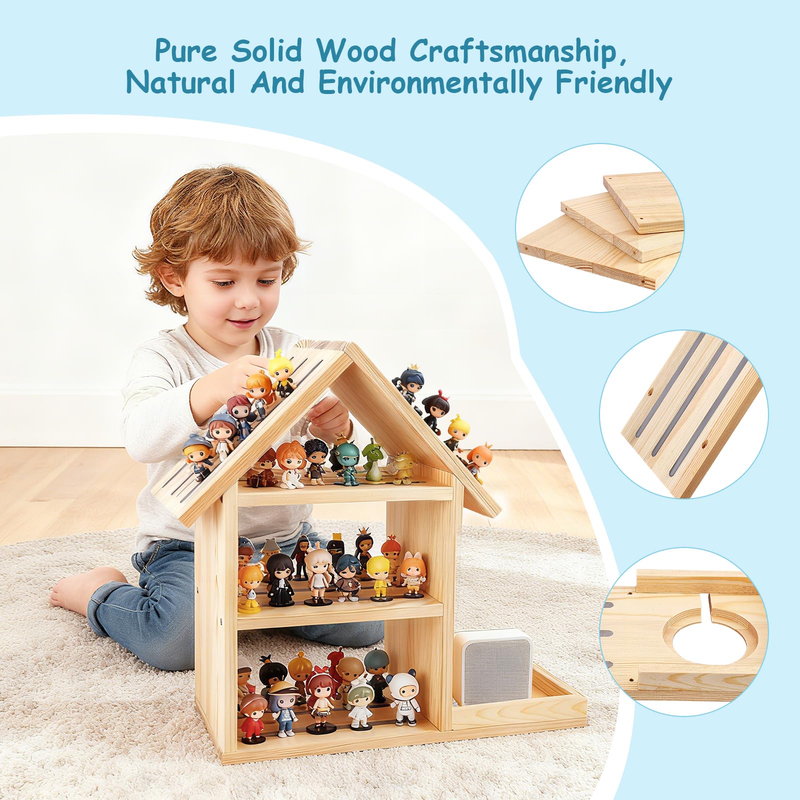 Étagère To-nie pour chambre d'enfant en forme de maison pouvant accueillir jusqu'à 85 To-nie Étagères To-niebox pour figurines Étagère murale et étagères de table chambre d'enfant Support de rangement