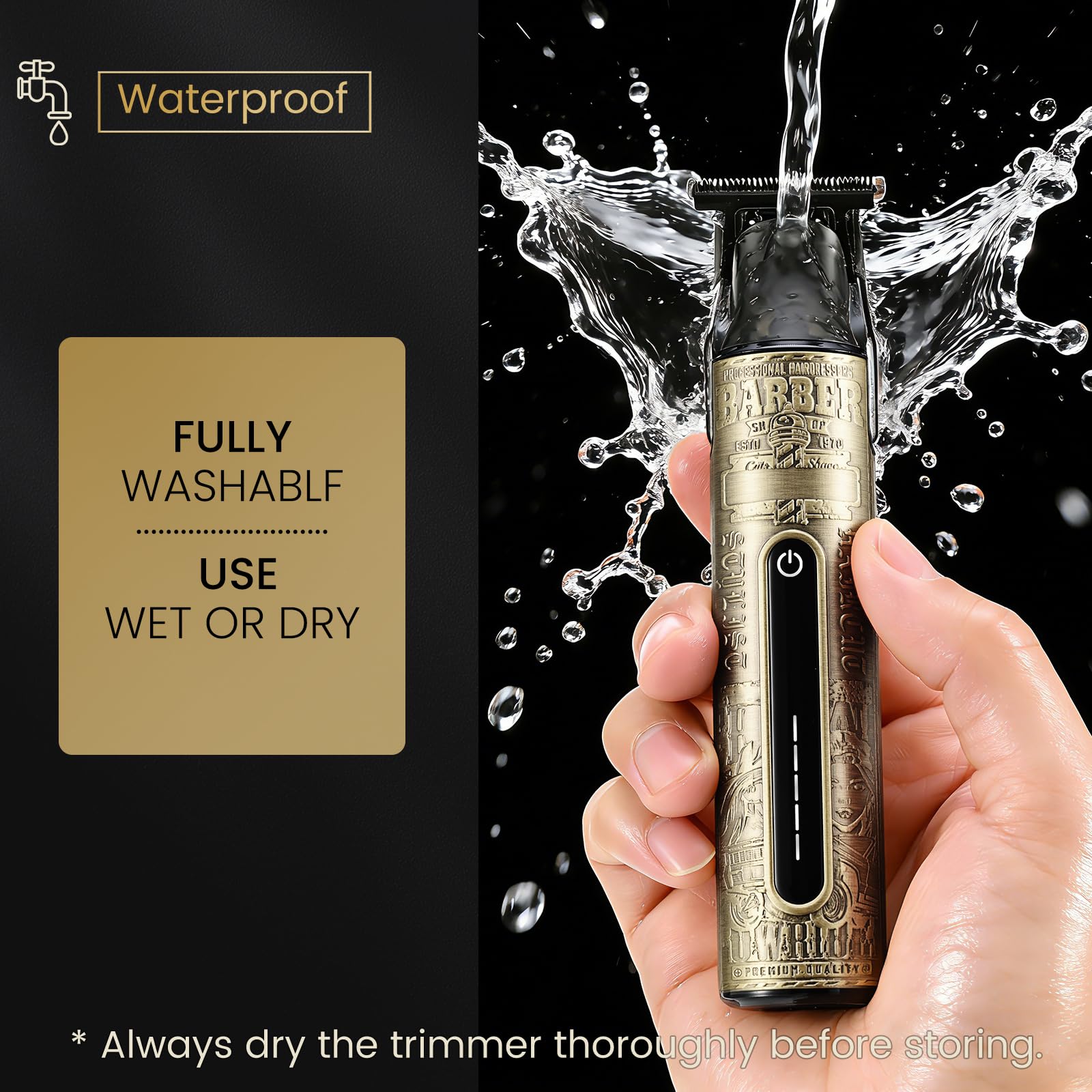 Tondeuse Barbe Homme, Professionnelle Tondeuse de Finition, Charge Type C avec Indicateur, 4 Sabots Magnétiques, IPX6 pour Usage Sec/Humide, Kit Complet Barbe et Cheveux pour Salon à Domicile