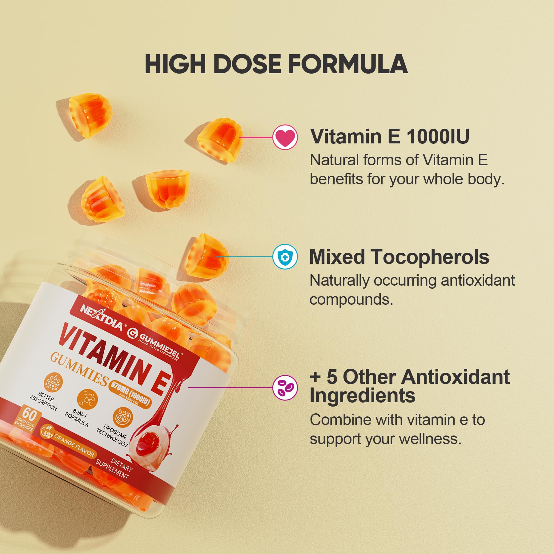 Liposomal Vitamin E Gummies 1000IU, Natural Form of Vit E Mixed Tocopherol — Amazon image 6