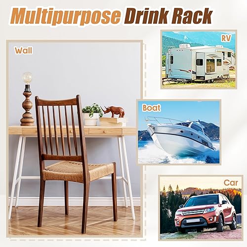 Miniatura 7 de Paquete de 8 portavasos ajustables plegables con tornillos, soporte universal de plástico montado en la pared para botellas de bebidas de agua,