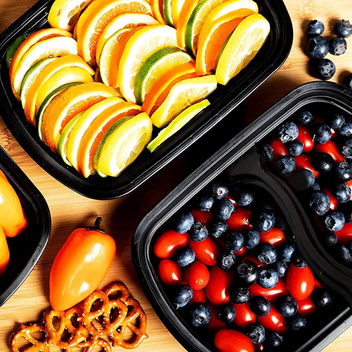 I00000 55 pack Meal Prep Containers with Lids, 28 oz Black Rectangular Lunch Containers, 2 Compartment Food Storage Bento Box-Microwaveable, Freezer & Dishwasher Safe: Home & Kitchen