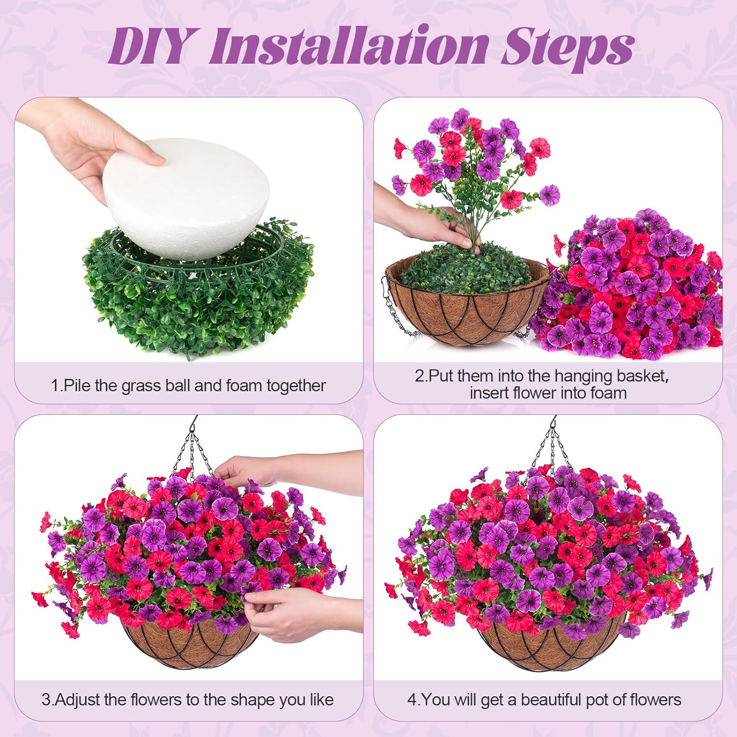 Artificial Fake Hanging Flowers with Basket for Outdoor Decor 12 Pcs UV Resistant Faux Silk Morning Glory Flowers Plants for Outdoor Outside Planters Home Porch Patio Balcony Spring Summer Decor