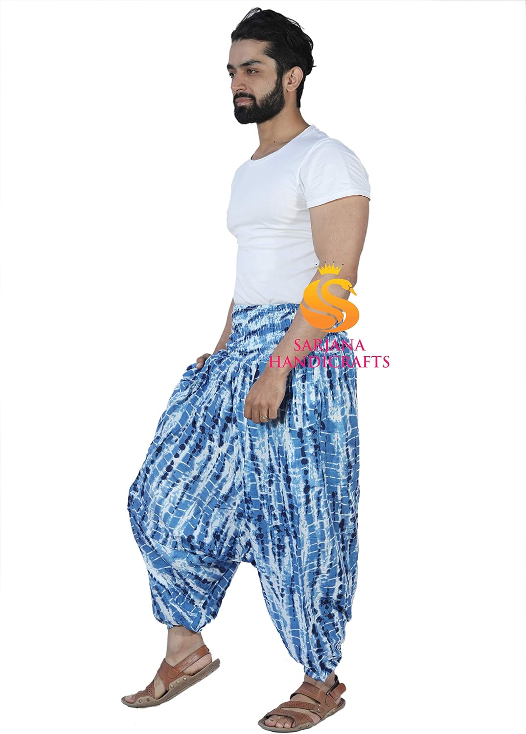 SARJANA HANDICRAFTS Mens Womens Rayon Tie Dyed Harem Pants Yoga Drop Crotch Trouser
