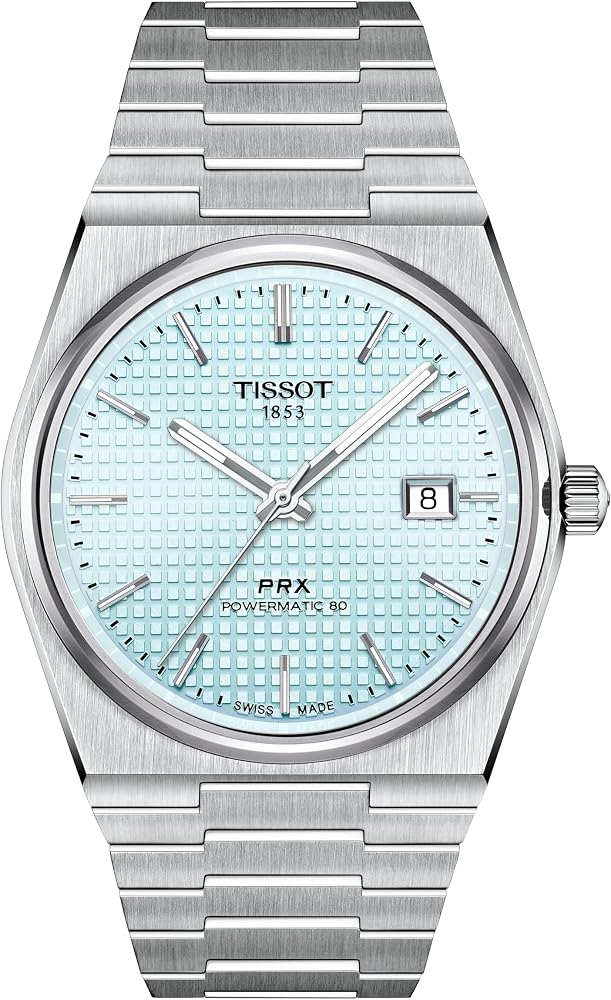 PRX Powermatic 80 316L Stainless Steel case, Swiss Automatic Watch for Men & Women, Ice Blue Dial, Stainless Steel, (T1374071135100)
