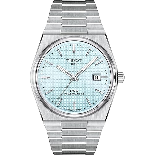 Tissot PRX Powermatic 80 316L Stainless Steel case, Swiss Automatic Watch for Men & Women, Ice Blue Dial, Stainless Steel, (T1374071135100)