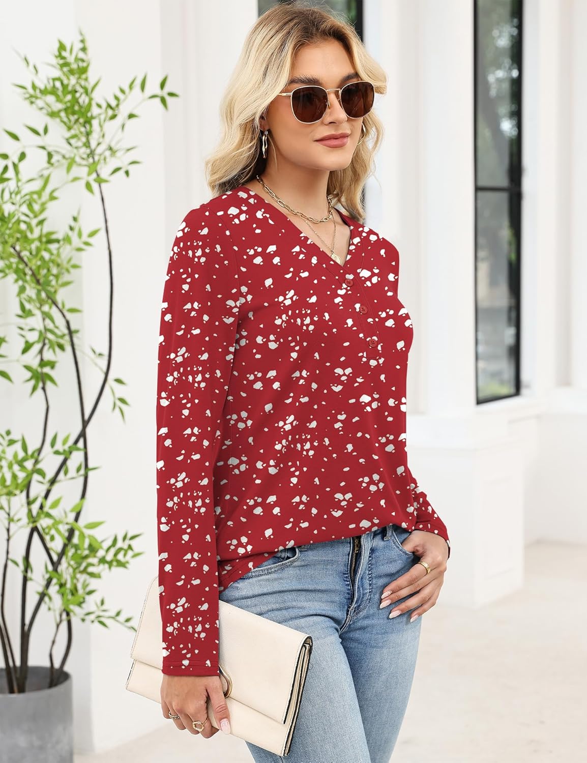 Ivicoer Long Sleeve Shirts for Women V Neck Button Down Blouses Womens Spring Fashion Tops 2026 - Image 3