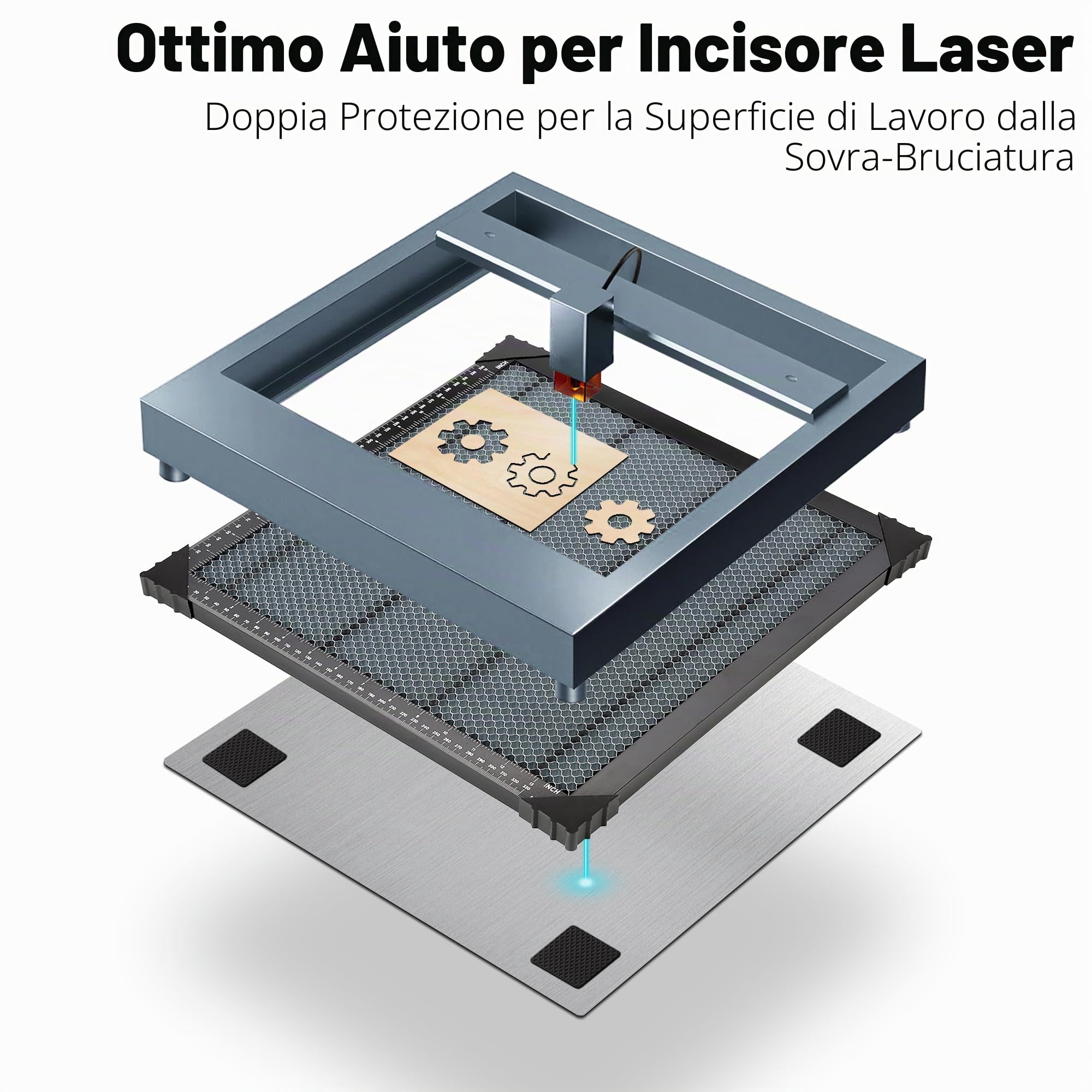 Tavolo da lavoro laser a nido d'ape, 500 x 500 x 22 mm, con piastra in alluminio, compatibile con diverse macchine per incisione