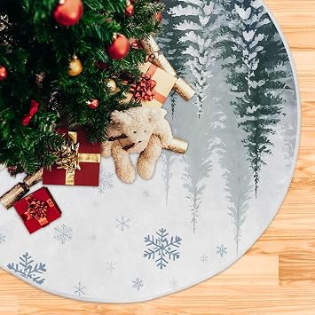 Snowy Forest Christmas Tree Skirt 36 inch Decorations Winter Snowflake Xmas Tree Mat Small for Holiday Party Supplies Rustic Ornaments Mini Tree Skirt