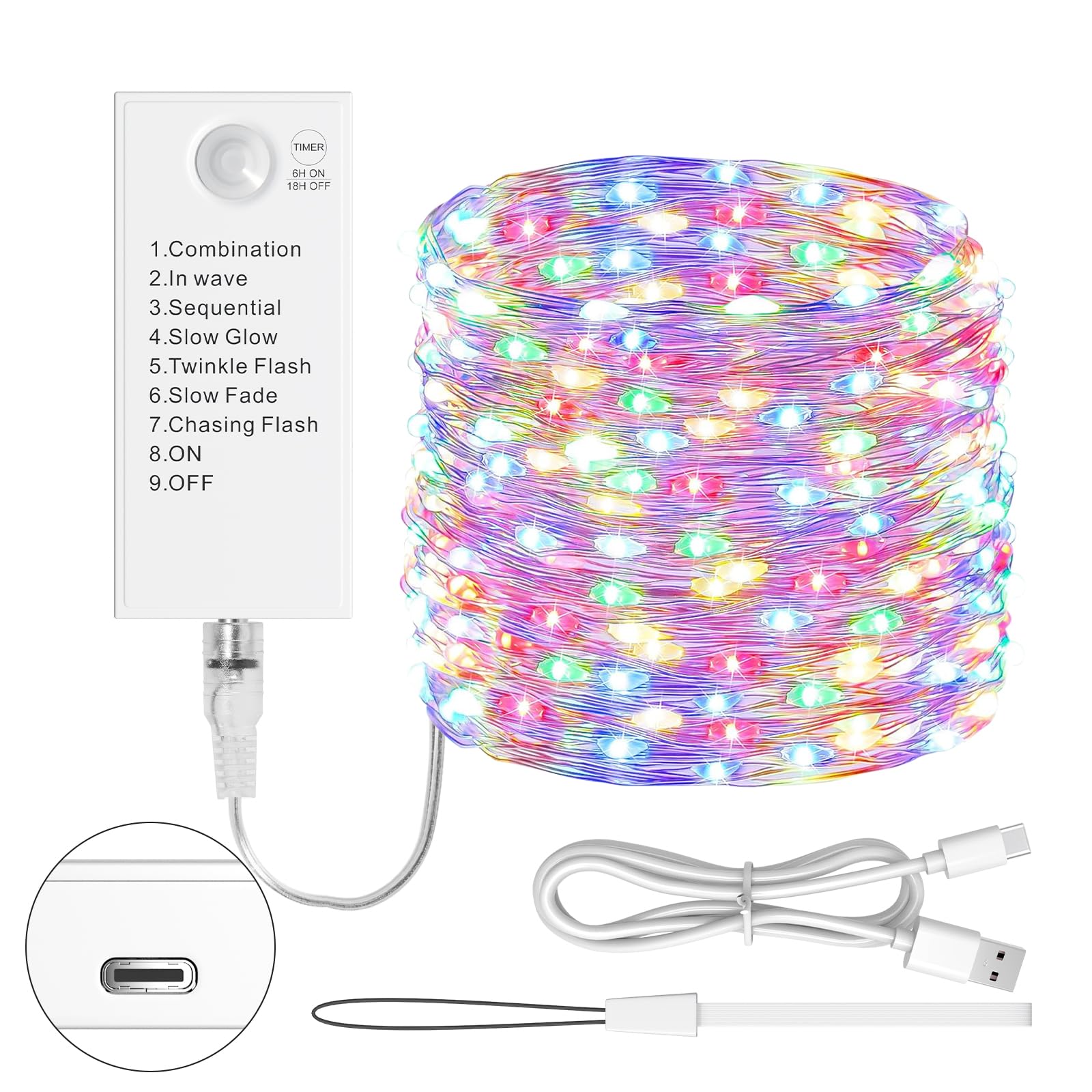 LED Lichterkette 5M mit wiederaufladbarem Batteriefach,50 LEDs, 8 Modi & Timer, Silberdraht Lichterkette für Weihnachten, Hochzeit, Innen Deko, Party
