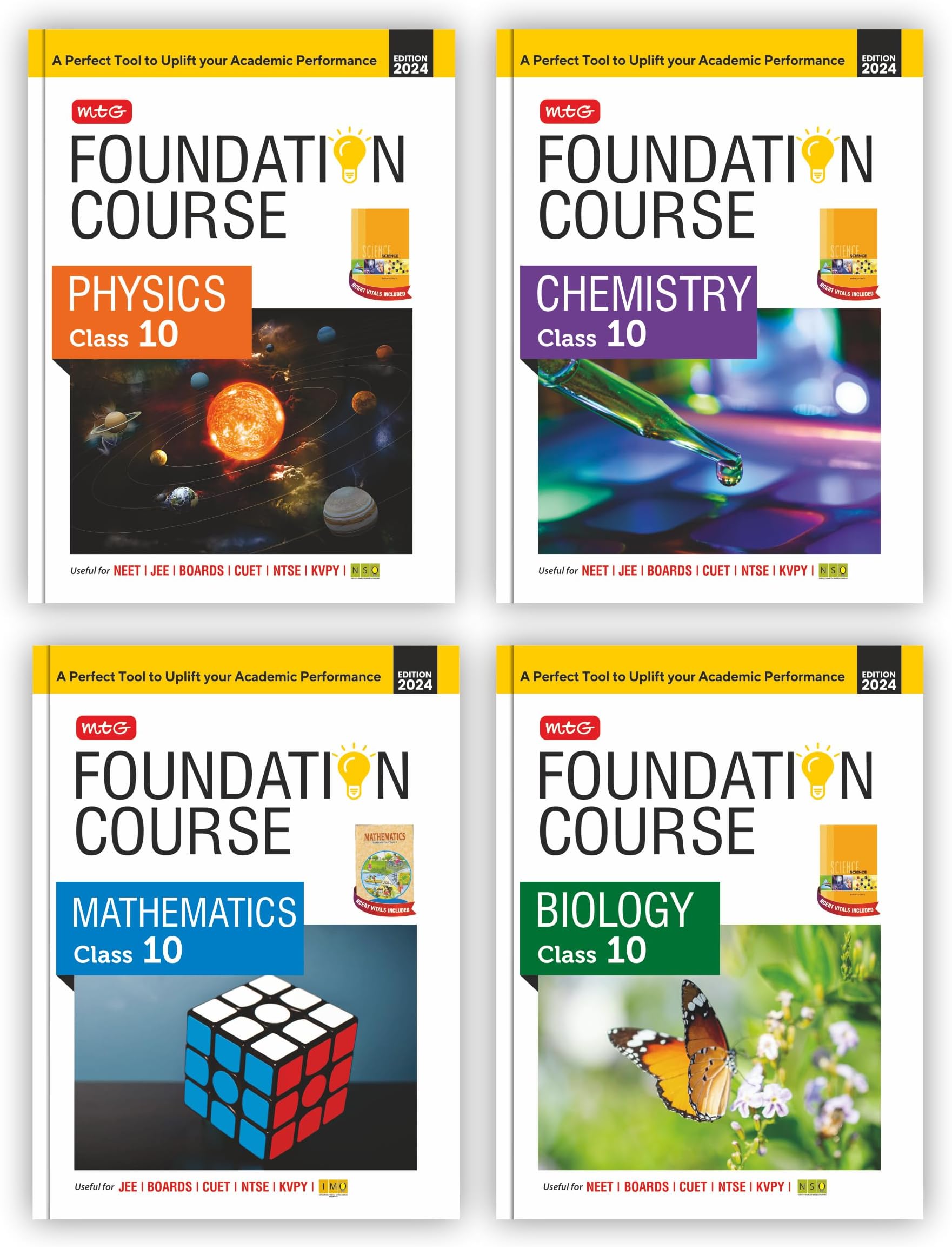 MTG Foundation Course Class 10 Physics, Chemistry, Mathematics & Biology Book (Set of 4) For IIT JEE, NEET, NSO Olympiad, NTSE, NVS, KVPY & Boards Exam | Based on NCERT Latest Pattern 2024-25