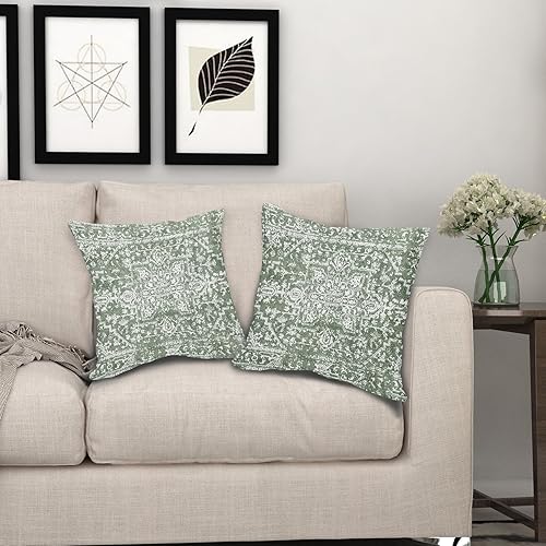 Miniatura 2 de Juego de 2 fundas de almohada bohemias de color verde salvia de 16 x 16 pulgadas, fundas de almohada étnicas estilo bohemio, alfombra geográfica