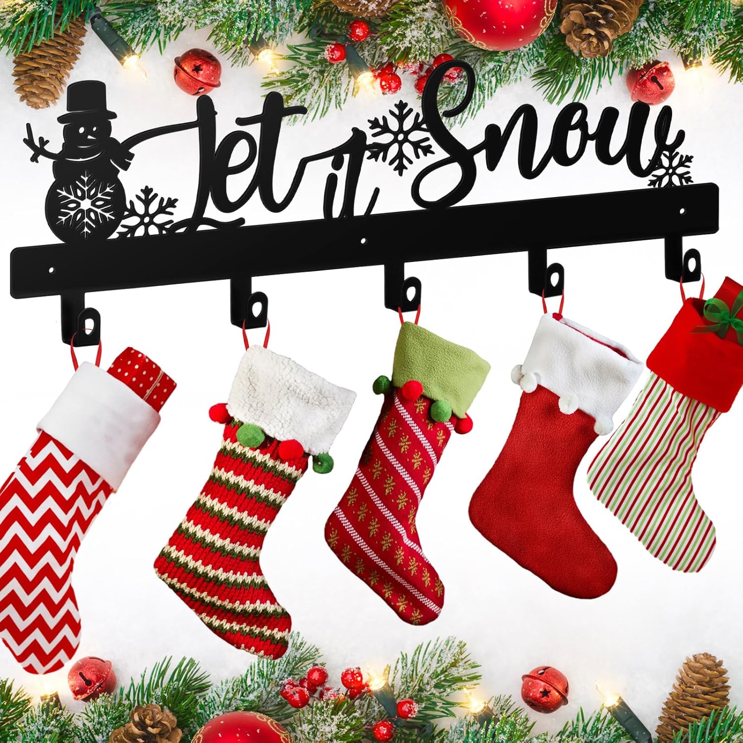 tandefio christmas stocking hook holder with hangers snowman let it snow stockings holder black metal stocking hangers mantel wall mount hook holder for christmas holiday fireplace entryway wall decor