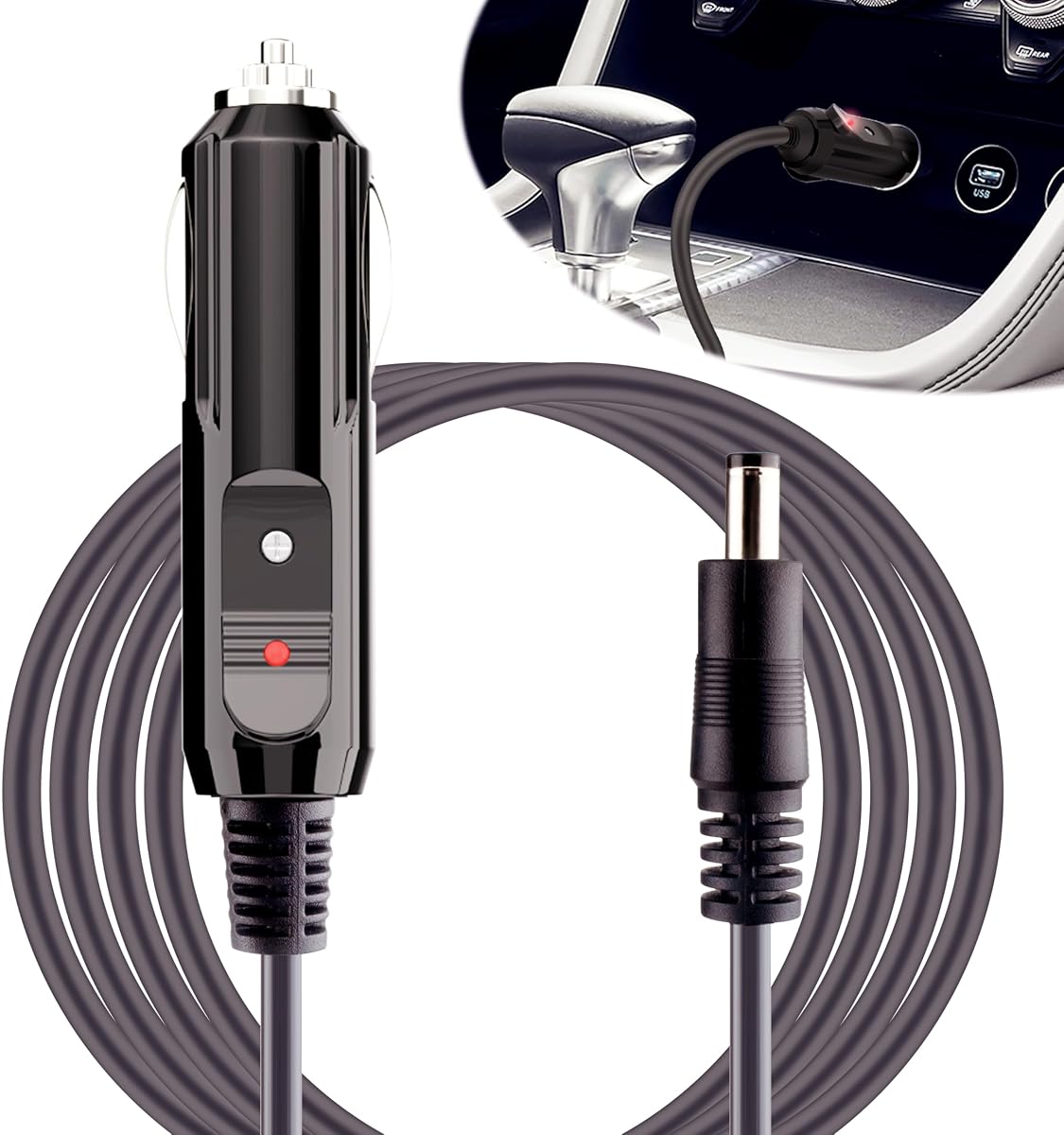 Adaptador de cargador de coche de 12 V, cable de alimentación para encendedor de cigarrillos, cable de alimentación del cargador | Compatible con Snailax Gideon Relaxzen Belmint cojín de asiento de masaje de espalda Shiatsu masajeador de cuello y espalda, accesorios para coche