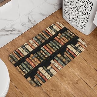Novastar Front Door Mat Outside Indoor Outdoor Entrance - Vintage Library Print Kitchen Rugs Mats for Floor, Washable Thin Bathroom Rugs Fit Under Door, Bath Mat for Bathroom 16 * 24 Inch