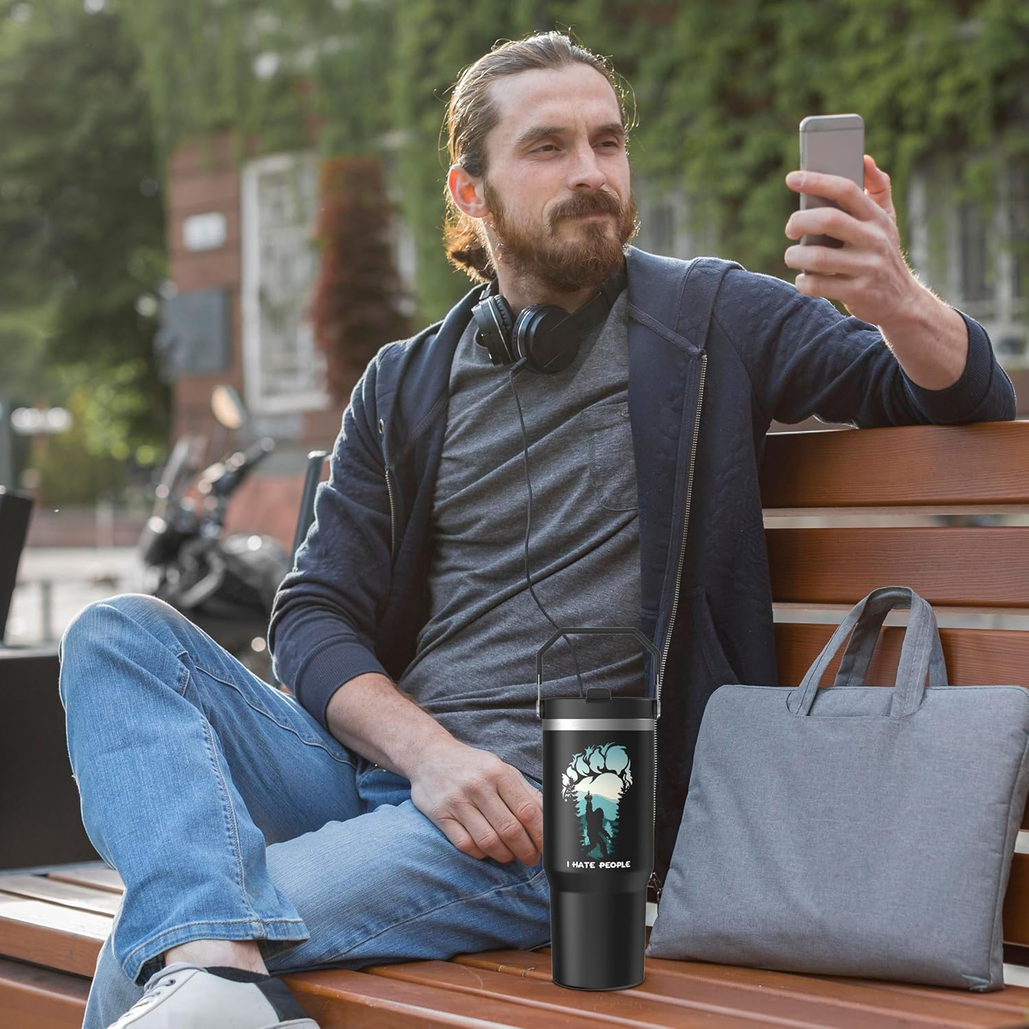 Sasquatch Tumbler with Handle Travel Mug Bigfoot Coffee Cup Big Foot Gifts for Men Women Funny Bigfoot Glass Mountain Print (Jungle, 30oz) - Image 7