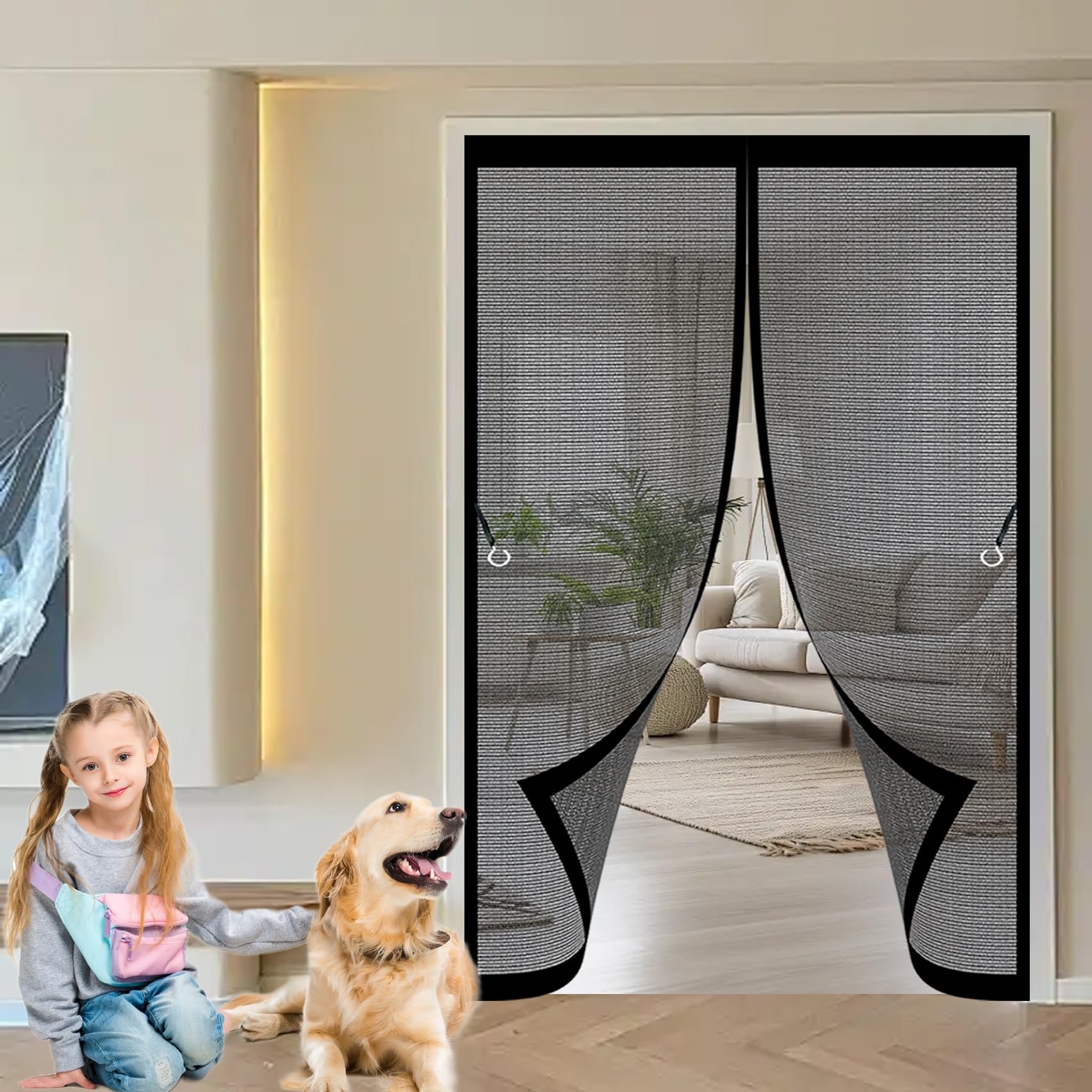 Rideau moustiquaire magnétique 134x195 cm noir pour porte de balcon