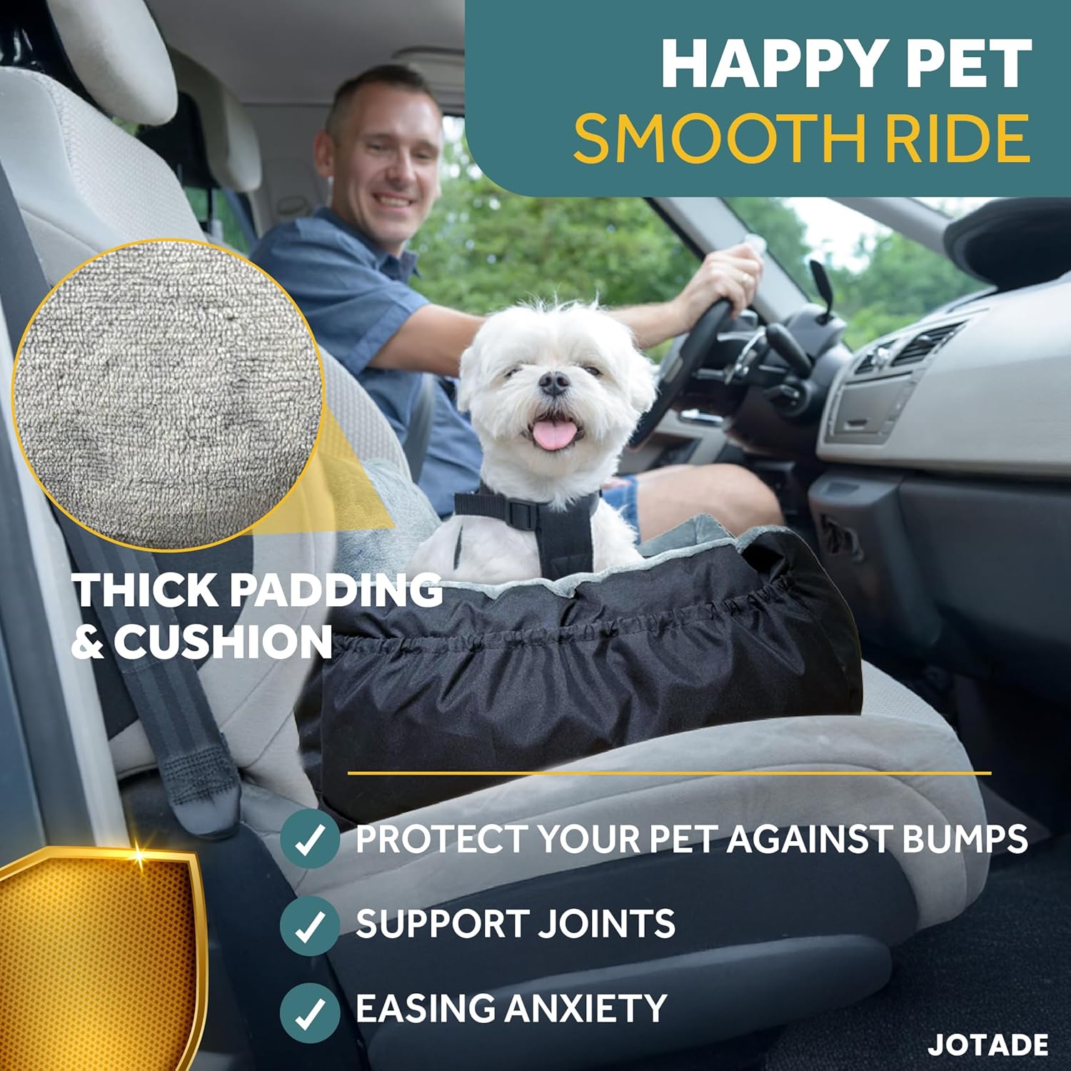 JOTADE Dog Car Seat –Washable Pet Travel Carrier for Car Safety and Comfort – Secure Double Strap Design with Removable Double Cushion Cover