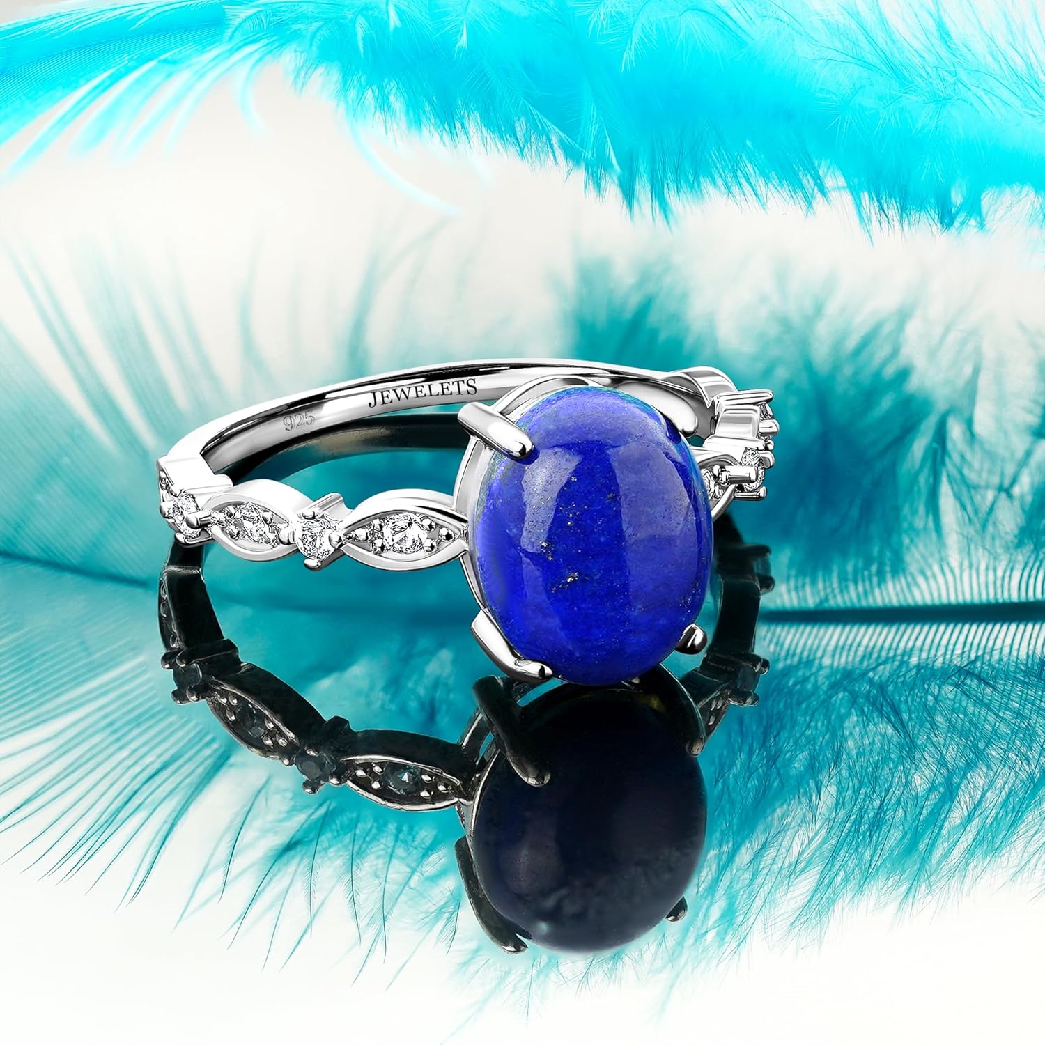 Lapis Lazuli Ring for Women – 925 Sterling Silver Rhodium Plated, 10x8mm Oval Gemstone with CZ Accents – Dainty Blue Stone Ring, Lightweight, Elegant Gift Jewelry - Image 7