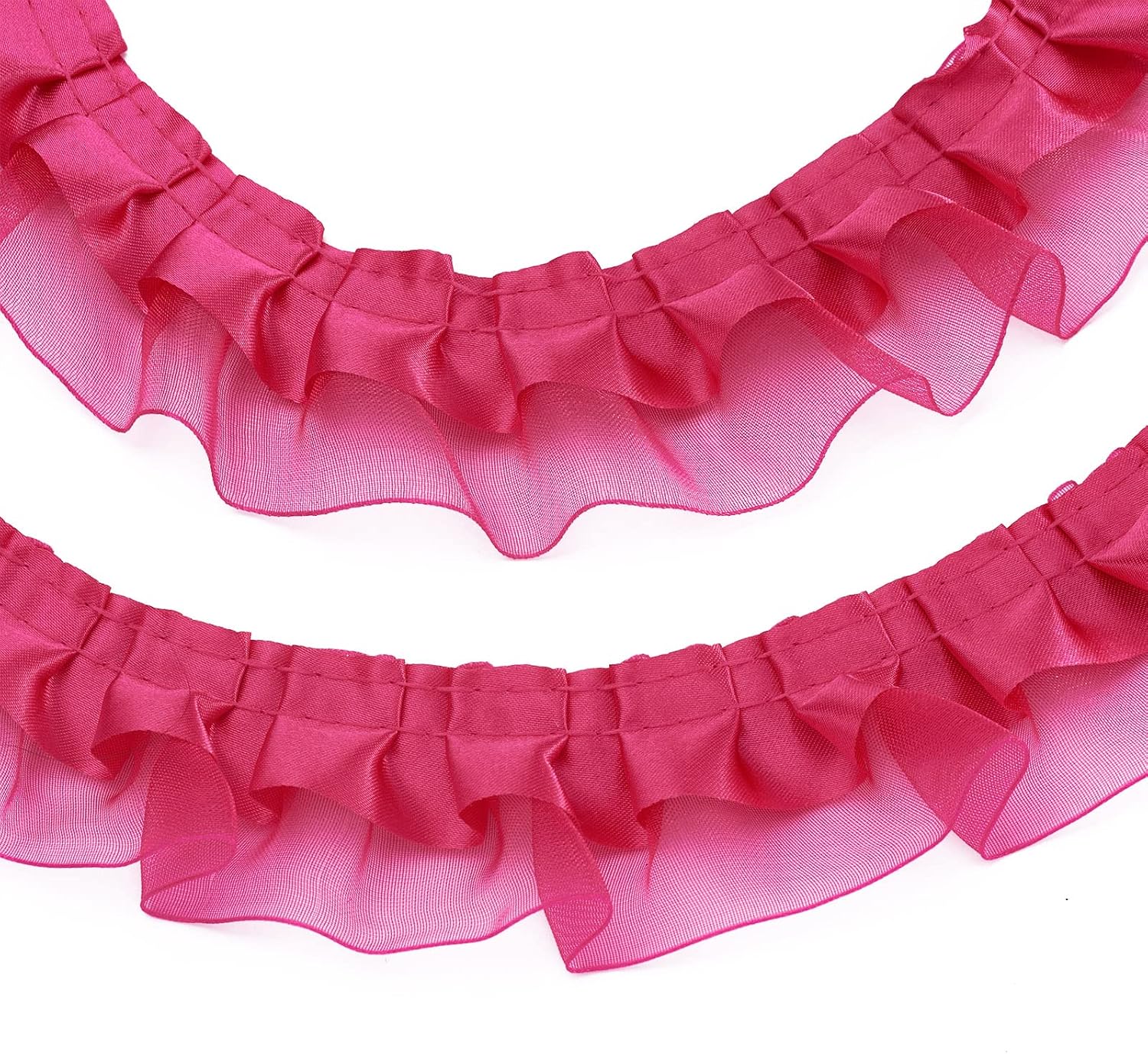Beadthoven 21.8 Yards Double-Layer Lace Edge Trim Organza Ribbons 1-5/8 Gathered Pleated Ruffle Trim Chiffon Lace Tulle Trimmings Fabric Ribbon for Sewing DIY Crafts Dress Costume Pillowcase Hot Pink