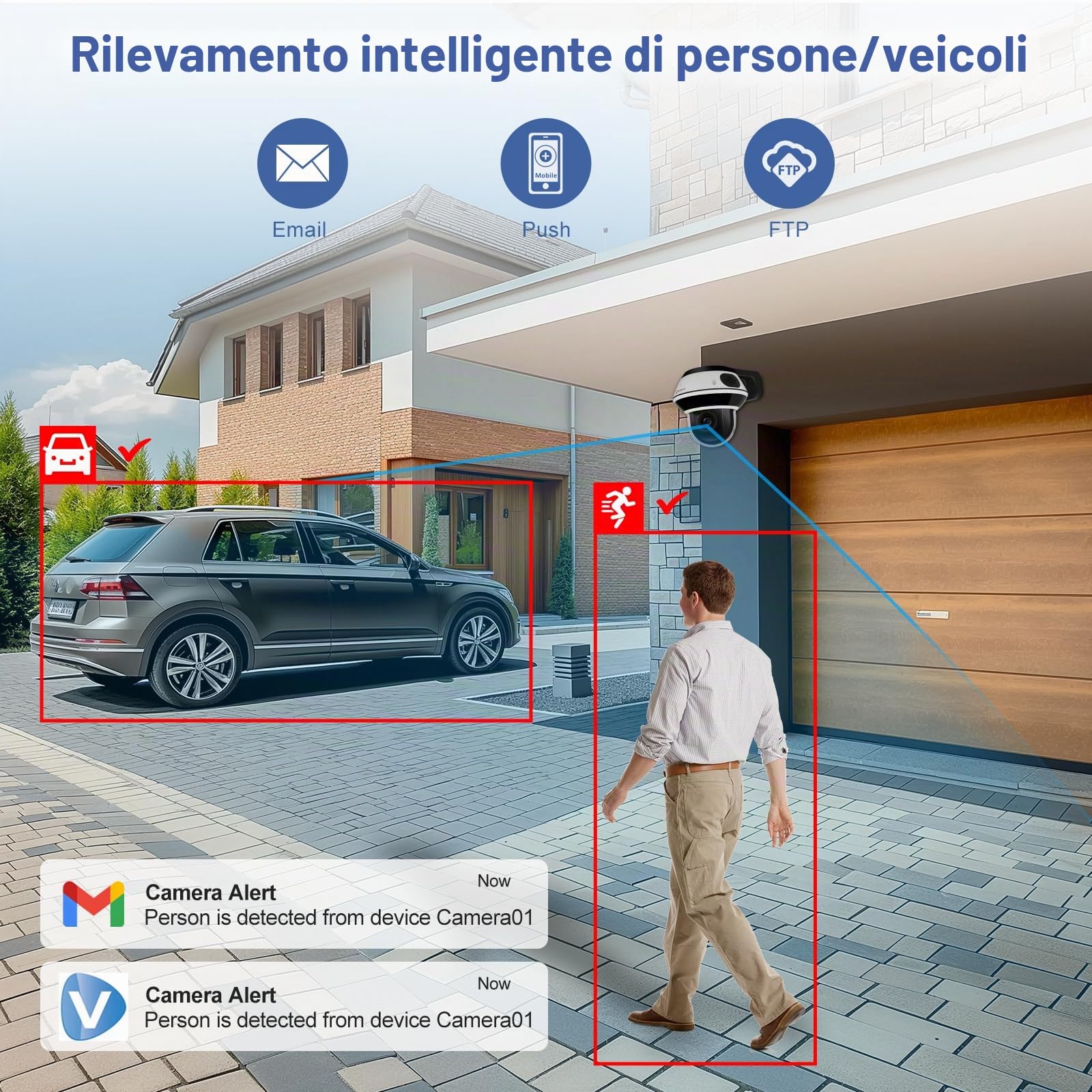 Anpviz 8MP Telecamera PTZ IP PoE Esterno, Zoom Ottico 5X, Sensore da 1/2,8" | Riconoscimento di Persone/Veicoli, H 350° V 90°, Slot per Scheda SD da 512GB, 30m Visione Notturna a Infrarossi(U Series)