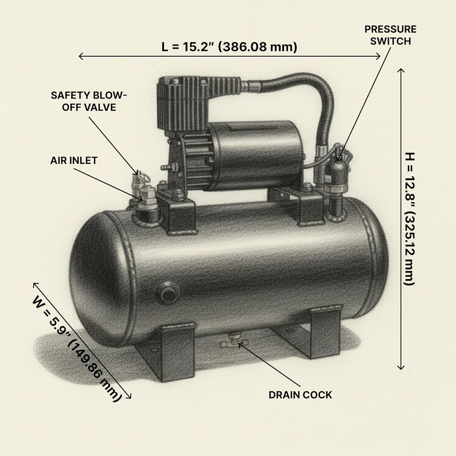 HornBlasters Outlaw Black 127H 1.5 Gallon 120PSI Train Horn Kit - All-In-One Air System - Easy Install - Big Sound