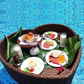 Bandeja flotante de ratán con forma de corazón para servir bebidas, aperitivos y esenciales, color marrón