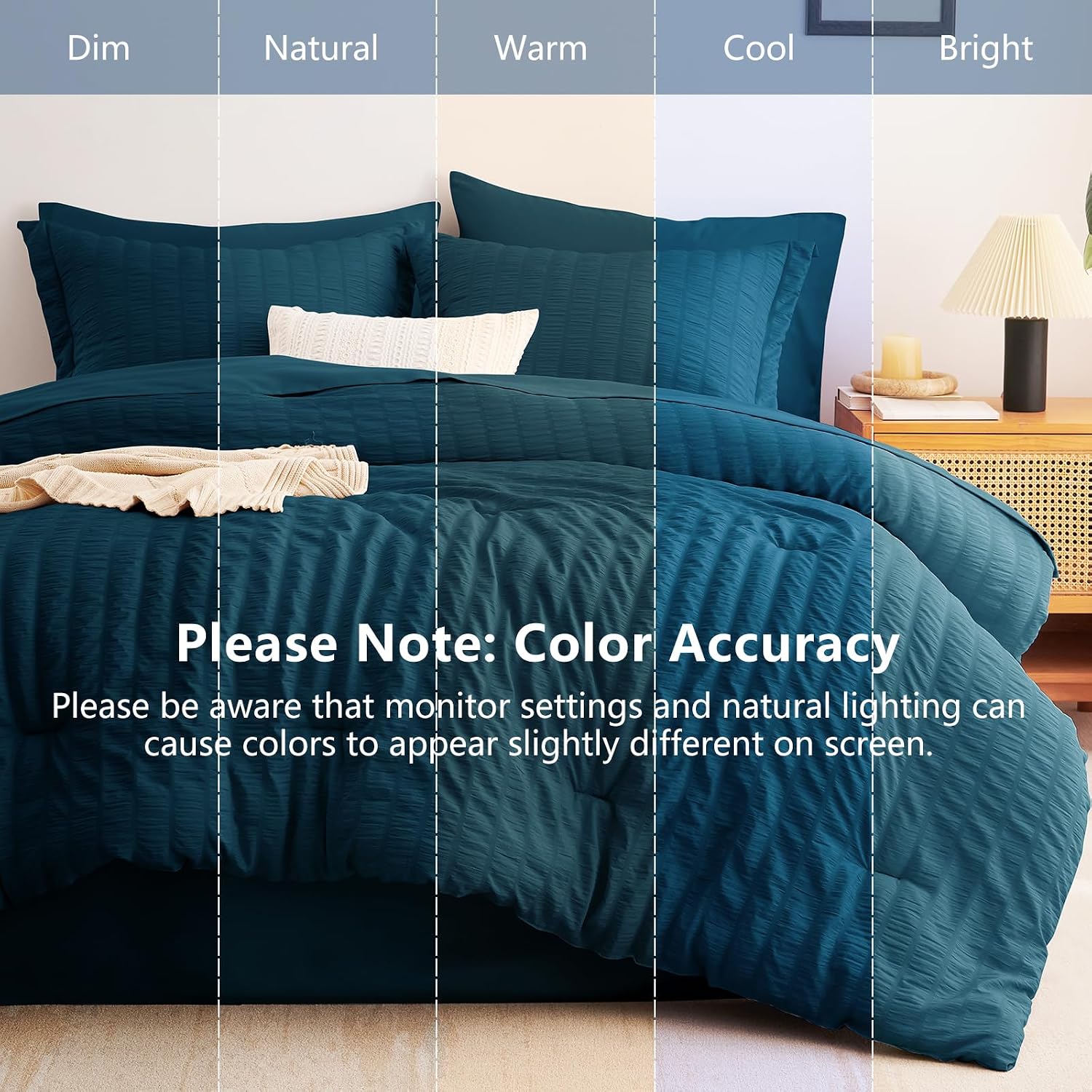  Full Size Comforter Sets Lyons Blue, 7 Pieces Seersucker Textured Luxury Bed in a Bag, All-Season Soft Bedding Set with Down Alternative Comforter, Sheets, Pillowcases & Shams, Bedroom Bed Set thumbnail