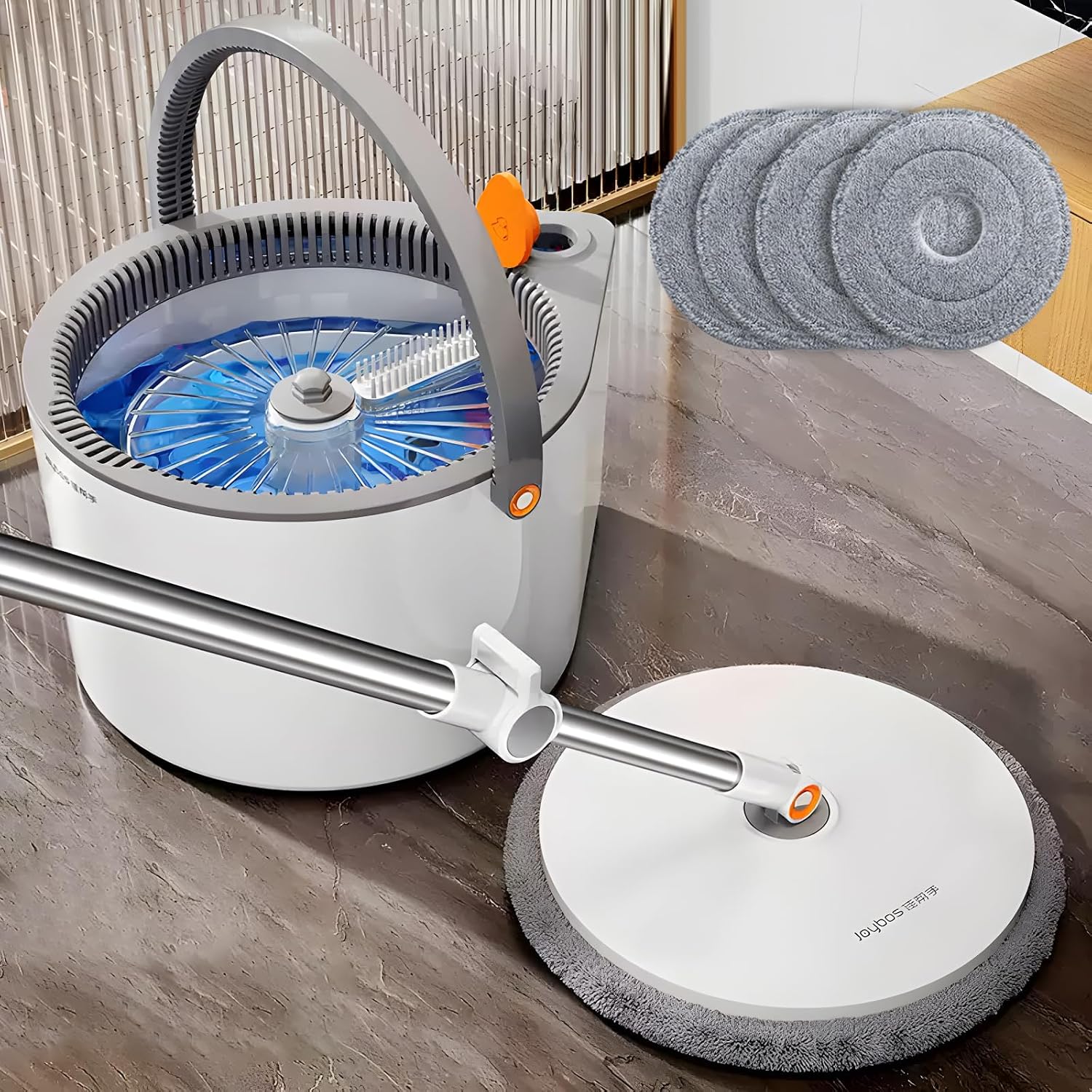 JOYBOS 360° Spin Mop and Bucket Set with four extra mop pads