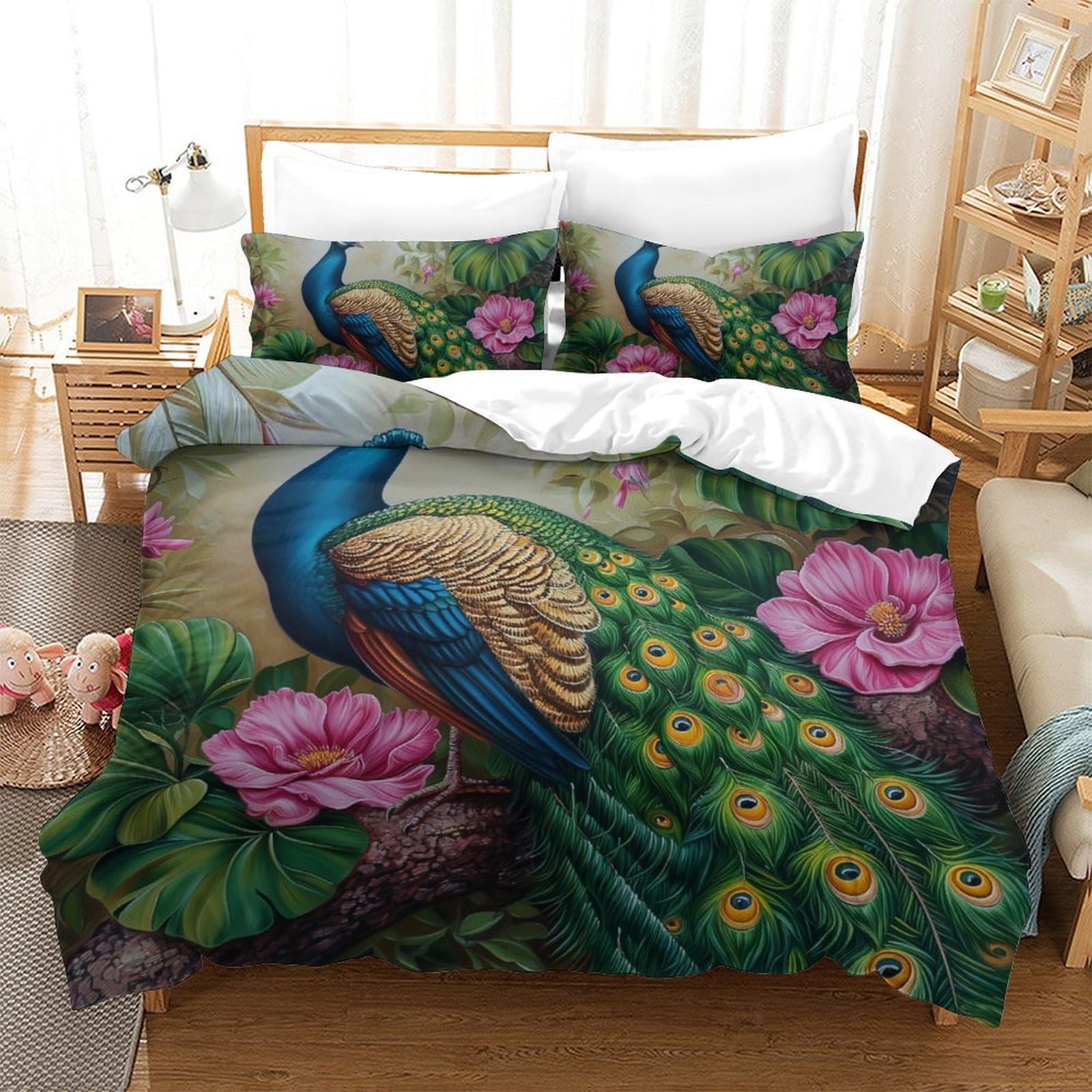 Housse de couette paon impression 3D haute définition en tissu premium