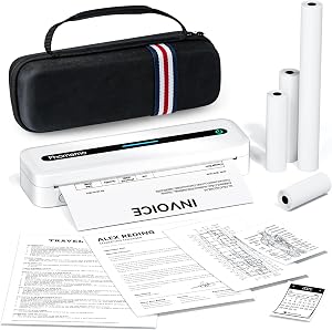 Imprimante Portable Sans Fil Phomemo, Imprimante Thermique Bluetooth M832 sans Encre, Imprimantes Mobiles pour Téléphone Ordinateur Portable, Supporte Papier Thermique 8,5"x11"/A4/4,33"/3,15"/2,08", avec Étui de Transport & Kit de 4 Rouleaux de Papier