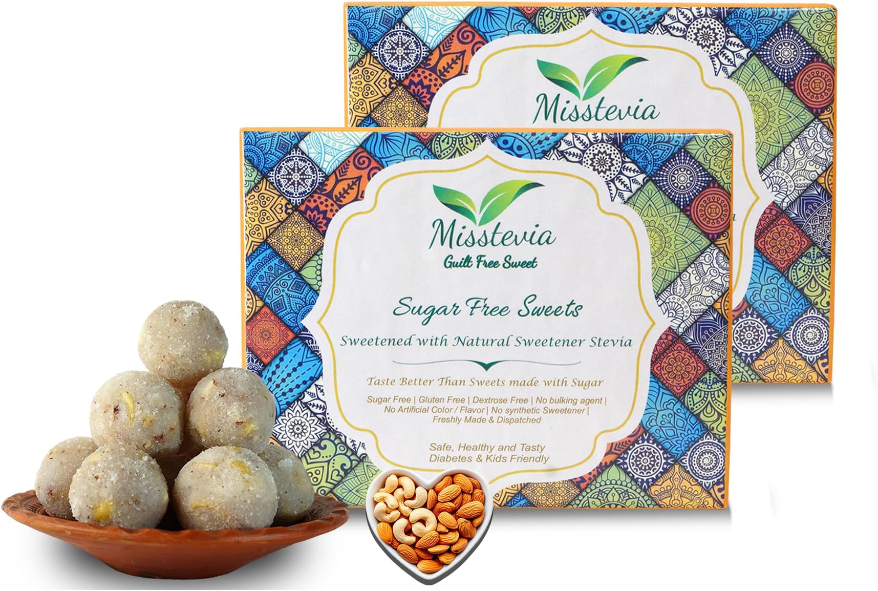 Misstevia Sugar Free Dryfruit Coconut Laddu | Stevia Sweetened | Kids And Diabetes Friendly Guilt Free Sweets | Yummy and Delicious Coconut Laddoo | Healthy Indian Sweets 200g