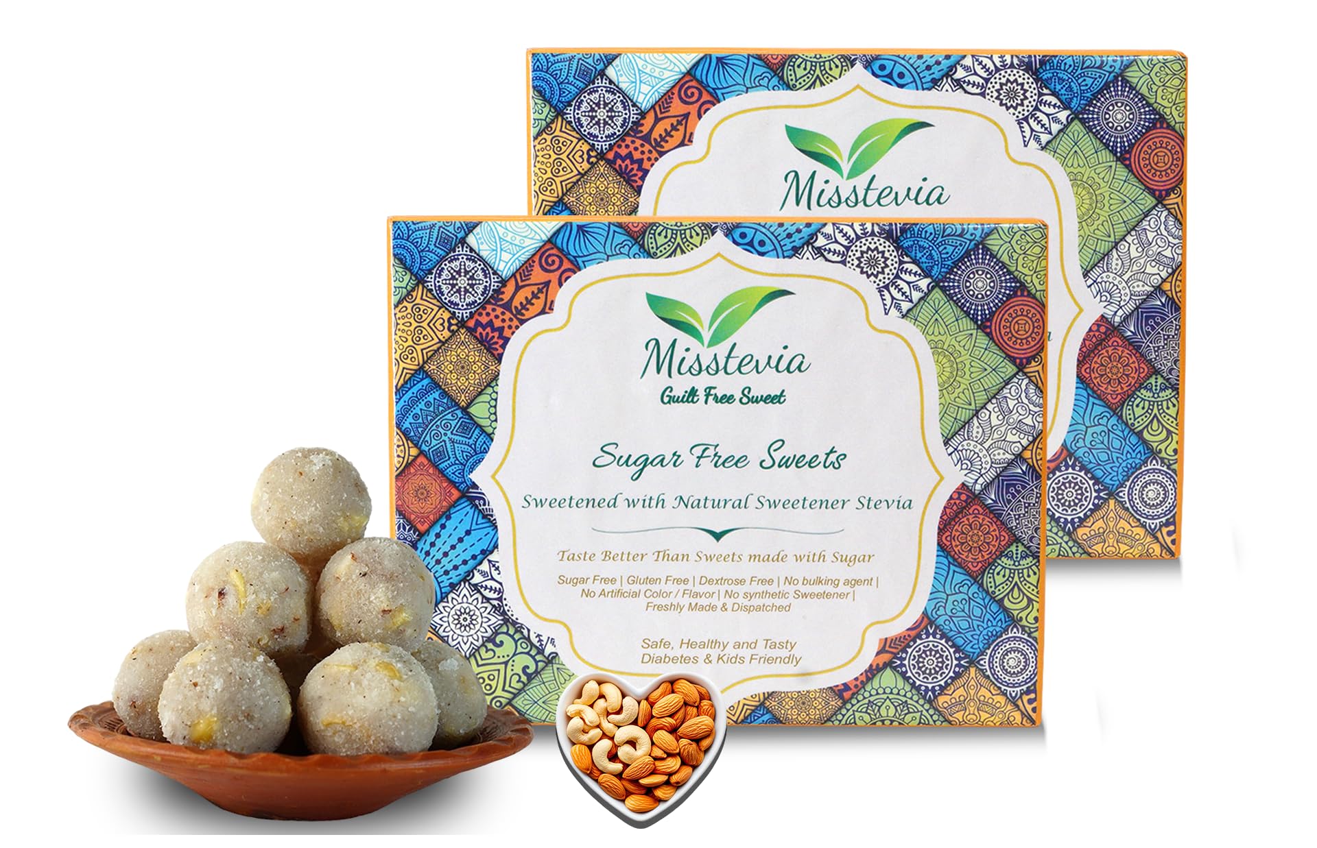 Misstevia Sugar Free Dryfruit Coconut Laddu | Stevia Sweetened | Kids And Diabetes Friendly Guilt Free Sweets | Yummy and Delicious Coconut Laddoo | Healthy Indian Sweets 200g