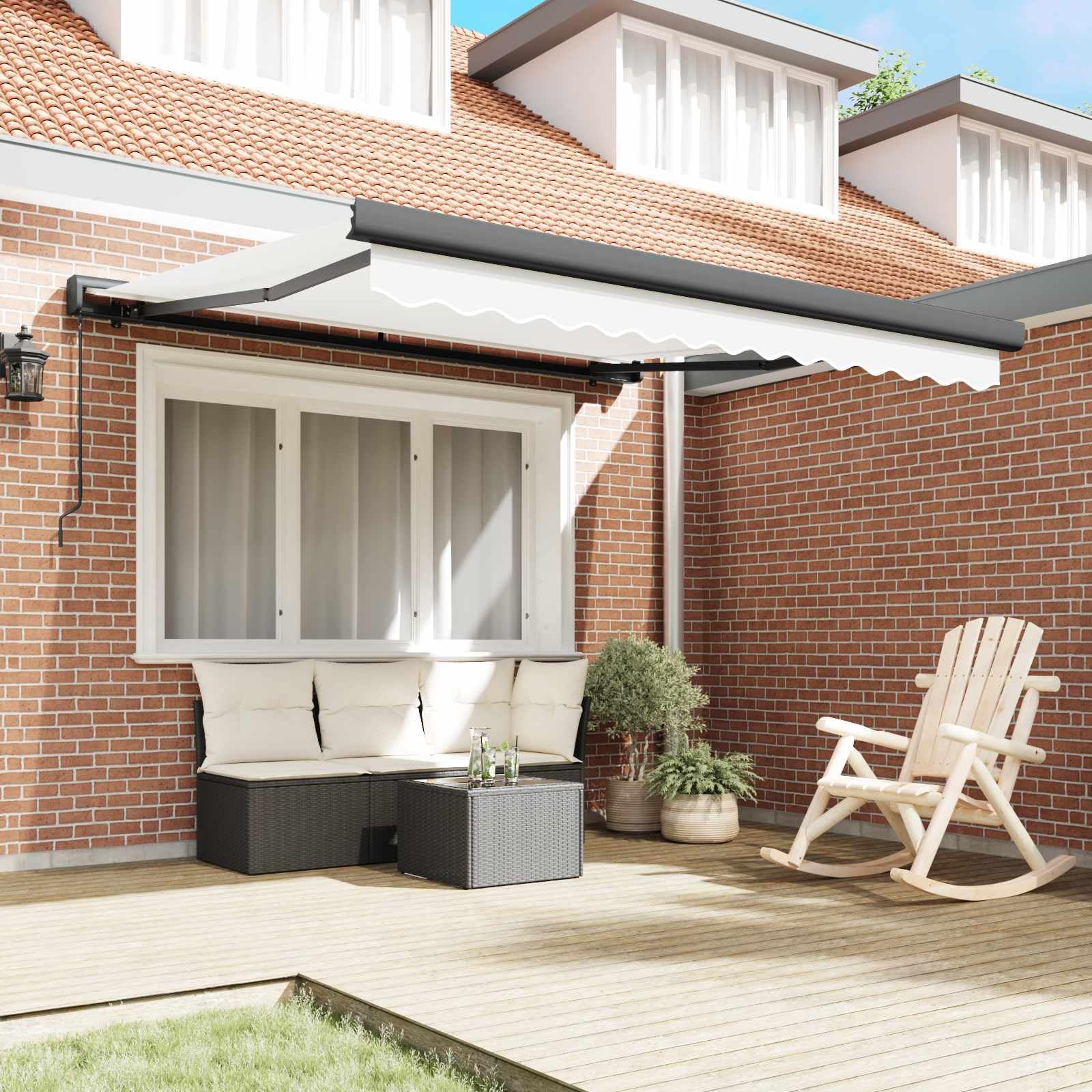 LKJephalotrope Manual Retractable Patio Awning, White, 11.5x8.2 ft