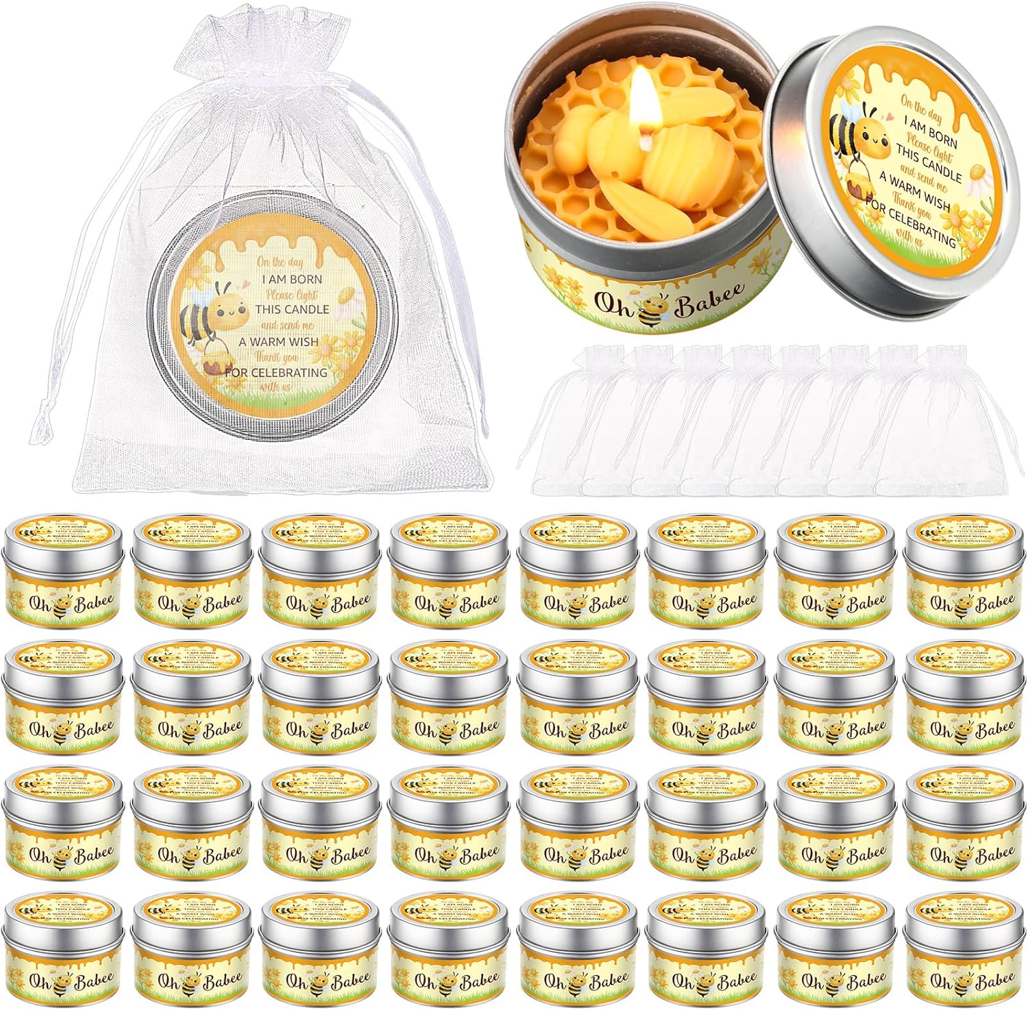 MTLEE 24 Sets Bee Baby Shower Party Favors Candles Bee Themed Tealight Candles Bulk Lavender Scented Honeycomb Design Gift for Guest Gender Reveal Party Decorations Baby Shower Return Gifts