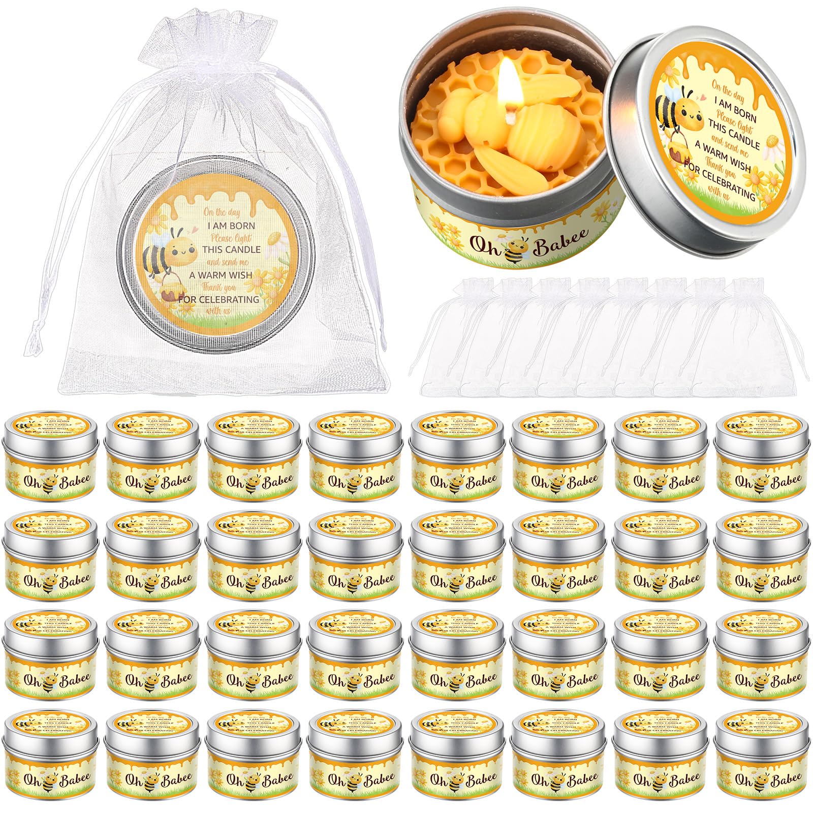 MTLEE 24 Sets Bee Baby Shower Party Favors Candles Bee Tealight Candles Bulk Lavender Scented Honeycomb Candles Bee Themed Gift for Guest Gender Reveal Party Baby Shower Return Gifts