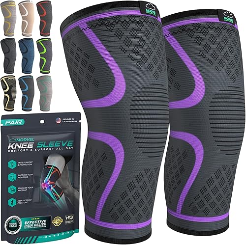 Modvel Knee Braces for Knee Pain Women & Men - 2 Pack Knee Brace for Knee Pain Set, Knee Brace Compression Sleeve, Knee Support for Knee Pain