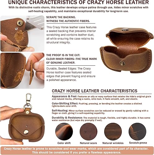 Miniatura 9 de Funda de carga para Apple Airpods Pro 3 (2025). Hecha a mano totalmente hecha a mano, de piel de vaca de caballo loco vintage, funda protectora