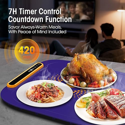 Miniatura 5 de Tapete de calentamiento para alimentos, extragrande, tapete de calentamiento de alimentos para encimera, tapete calentador de alimentos con 7