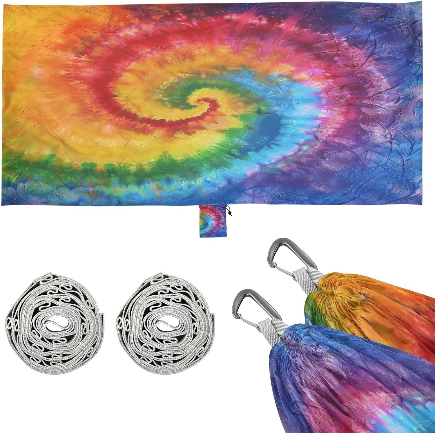 ALAZA Swirl Tie Dye Rainbow Color Camping Hammocks Single or 2 Person 500 lbs Portable Parachute Travel Hammock w/Tree Straps for Hiking Backpacking Indoor Outdoor
