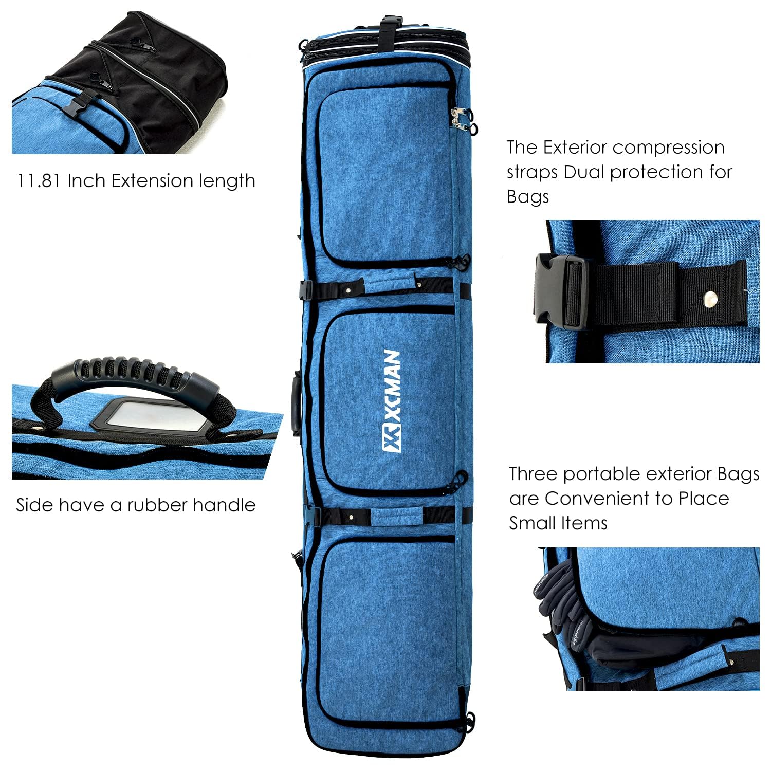 XCMAN Bolsa de Snowboard Ajustable 63-75 Pulgadas Acolchada para Viajes Aéreos