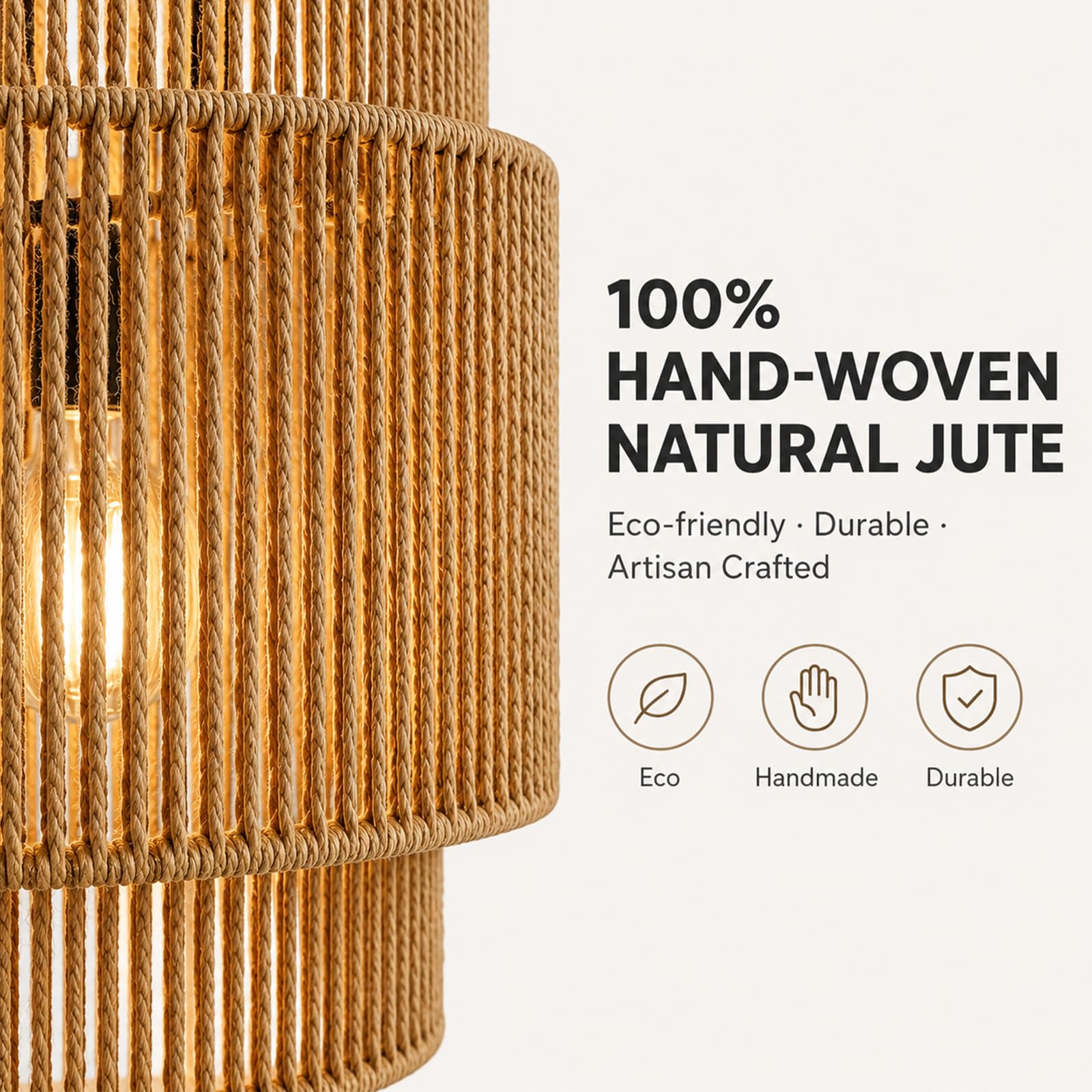 NUODIFAN Boho Lampenschirm, Handgewebte Papierschnur Hängelampe, Dreistufige Boho Lampe für Esszimmer & Wohnzimmer, Rustikale Natur Pendelleuchte Deckenlampe ohne Leuchtmittel 40cm