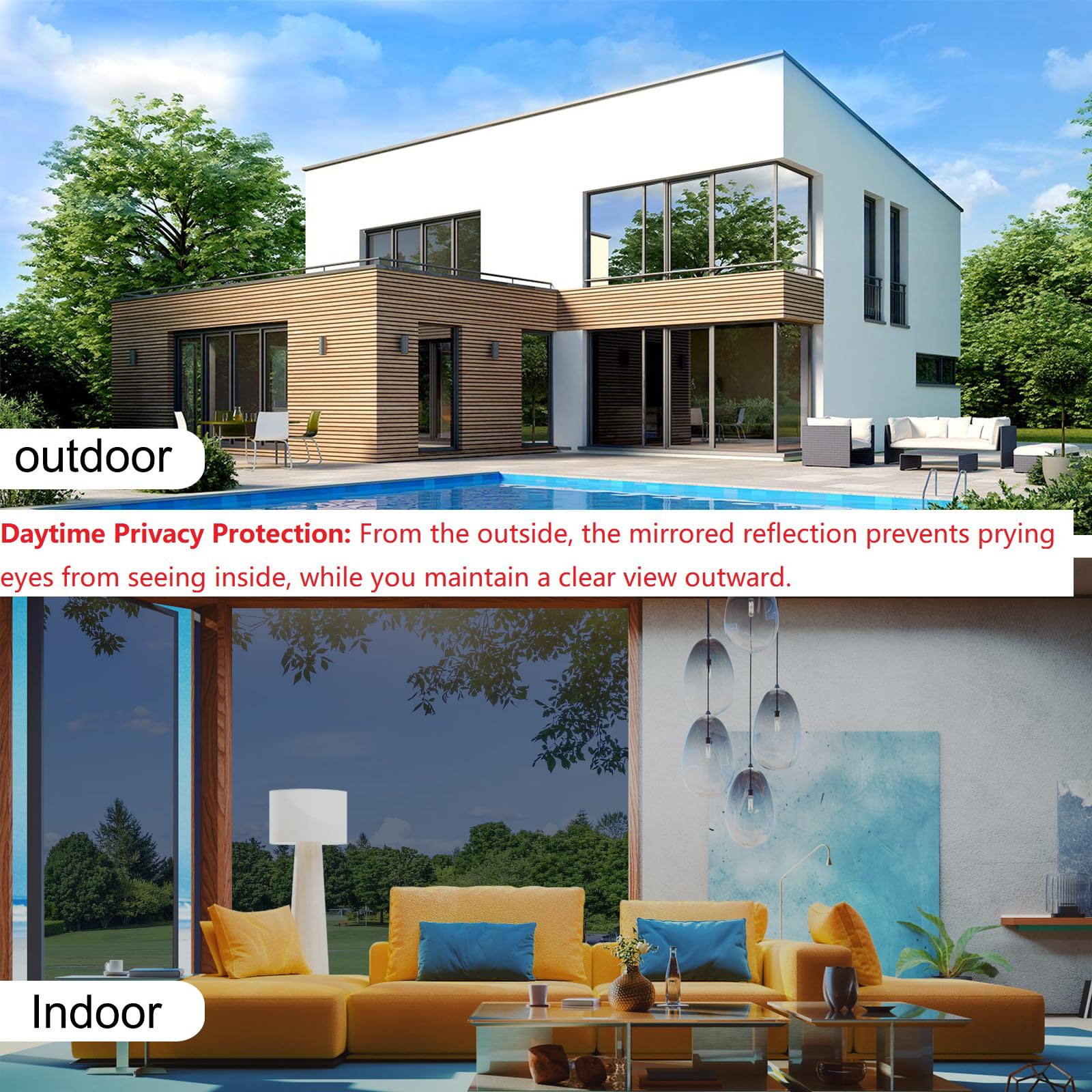 Shackcom Film Fenêtre Anti Regard Miroir sans Tain 90x200cm Bleu Argenté Film Solaire Adhésif Électrostatique sans Colle Anti UV & Anti Chaleur Occultant Protection de Soleil pour Maison Bureau