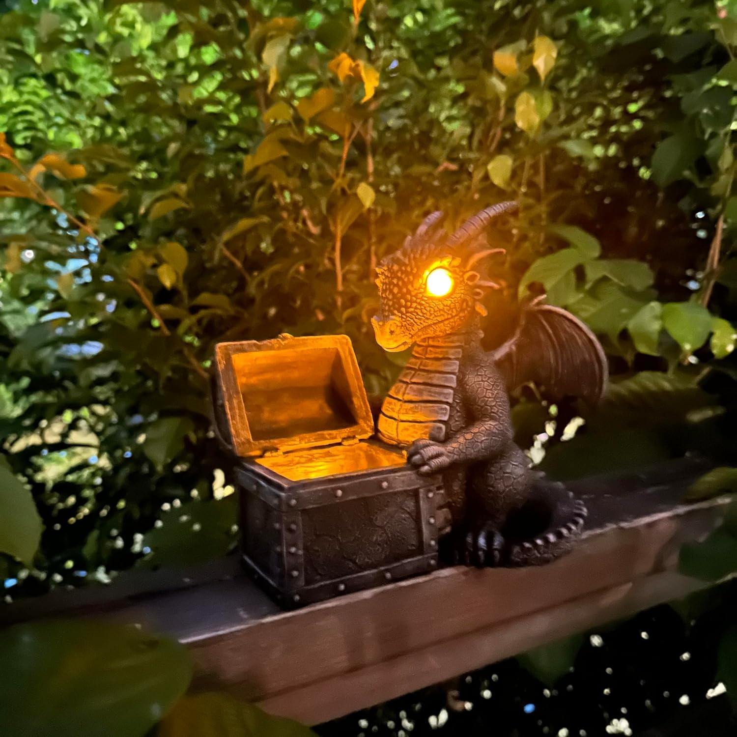 Garden Dragon Statue Solar Powered Outdoor Figurine Light Decor Cute and Hold Glowing Treasure Chest Resin Sculpture Home Decoration for Porch Patio Lawn Farm Yard Housewarming Ornament Gift - Image 7
